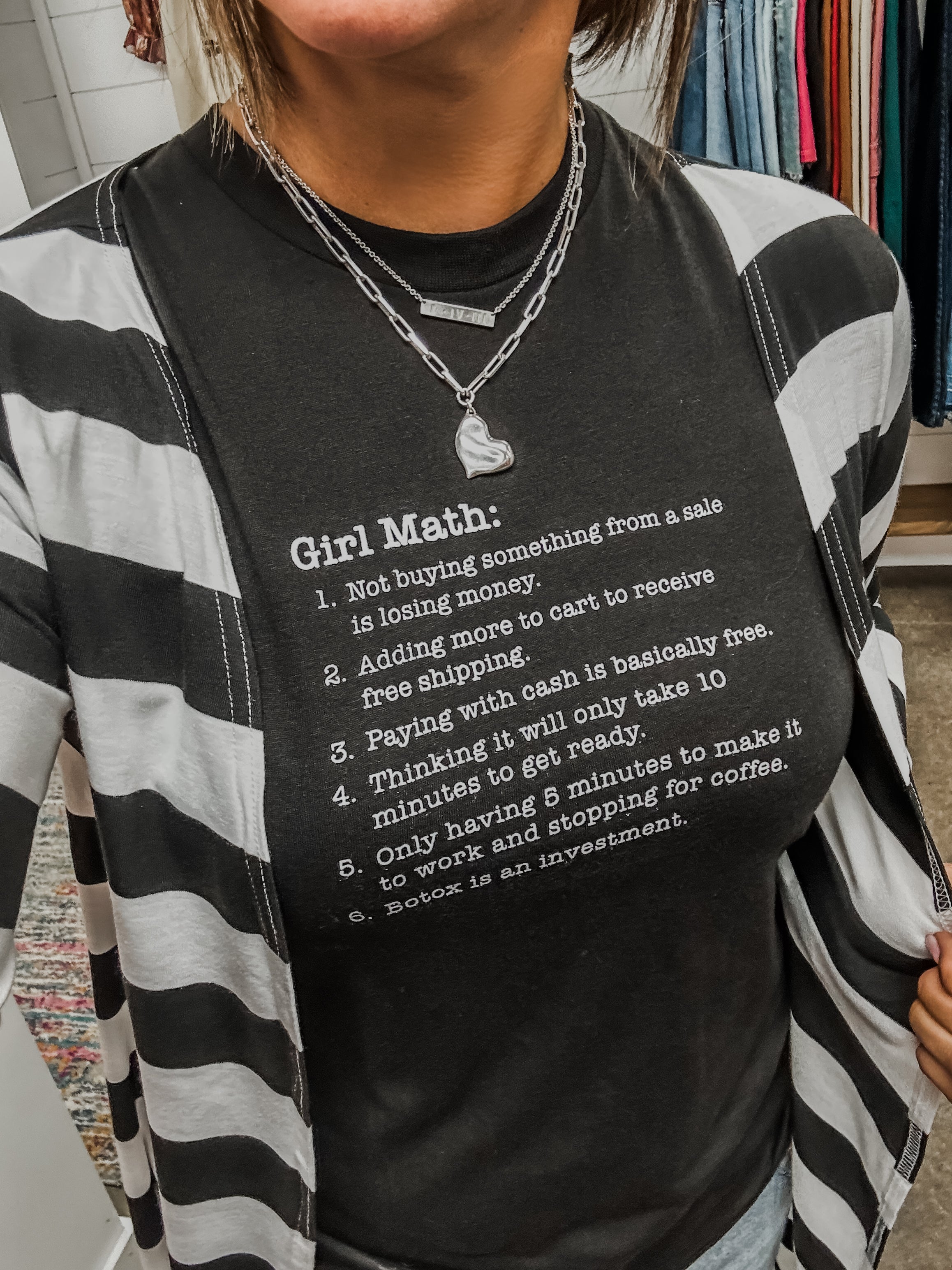 Girl Math:
1. Not buying something from a sale is losing money.
2. Adding more to cart to receive free shipping. 
3. Paying with cash is basically free.
4. Thinking it will only take 10 minutes to get ready. 
5. Only having 5 minutes to make it to work and stopping for coffee. 
6. Botox is and investment.
