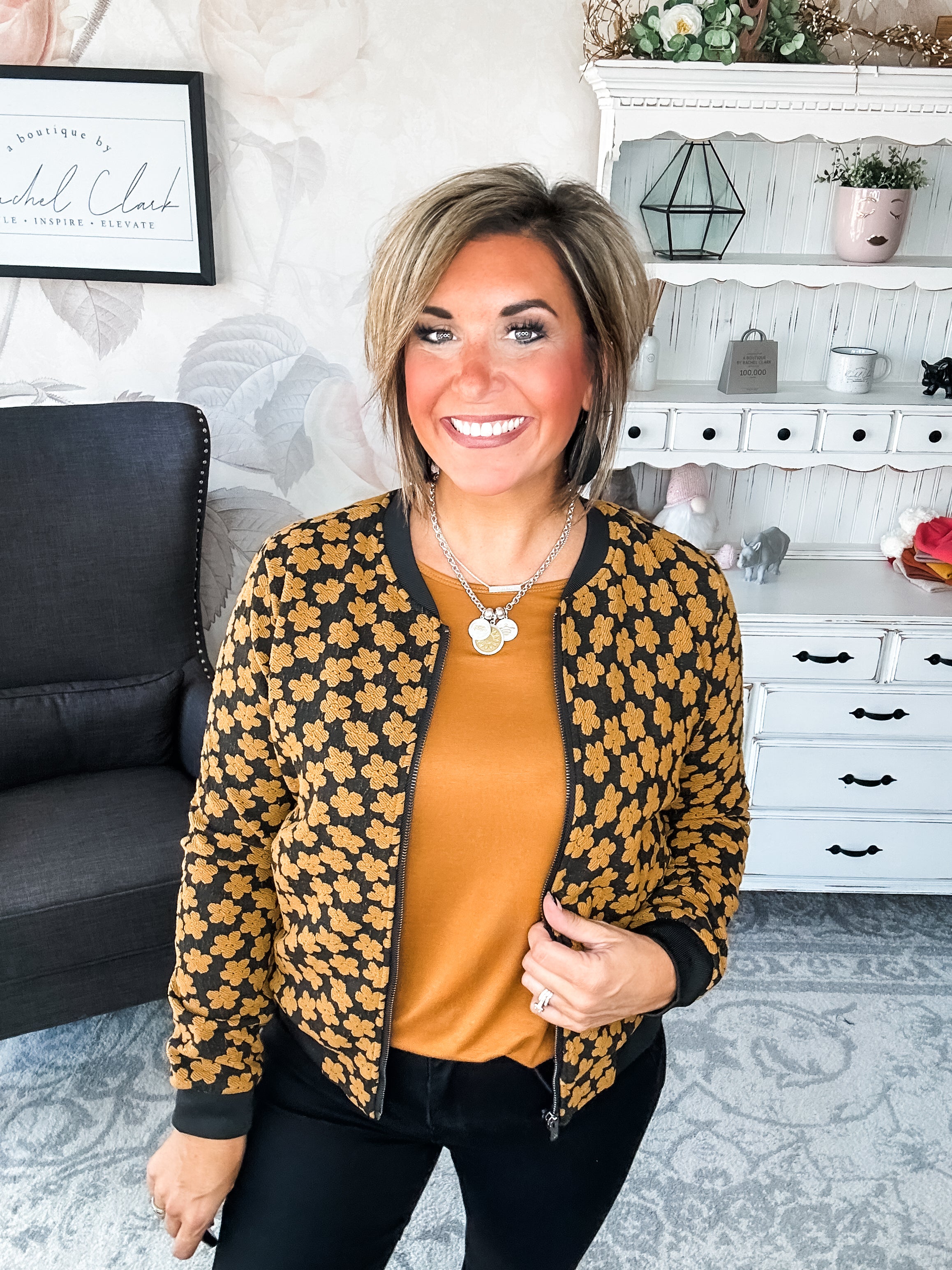 Ampersand Avenue Flower Bomb-er Jacket - Mustard