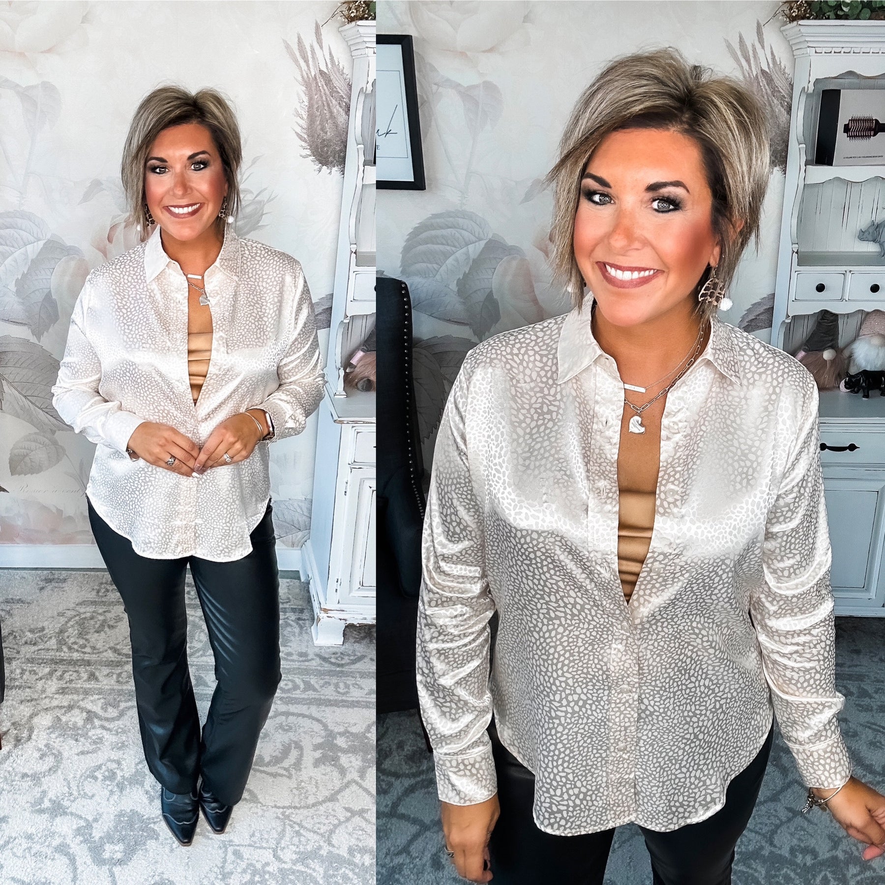 Stars Align Ditzy Dot Button Down - Champagne