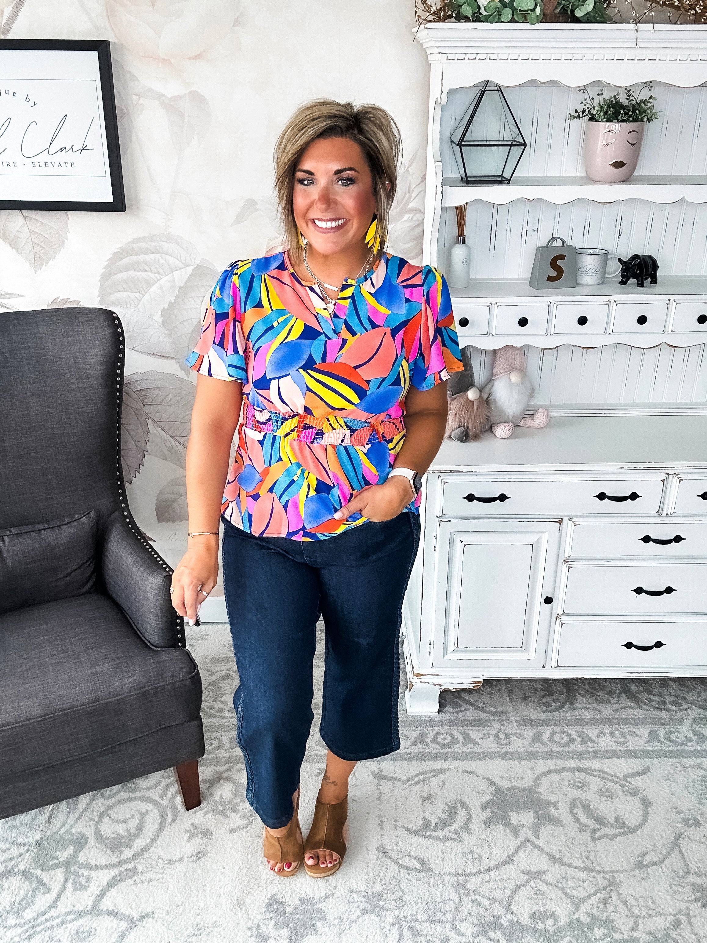I Will Stay True Blouse - Royal Blue & Coral