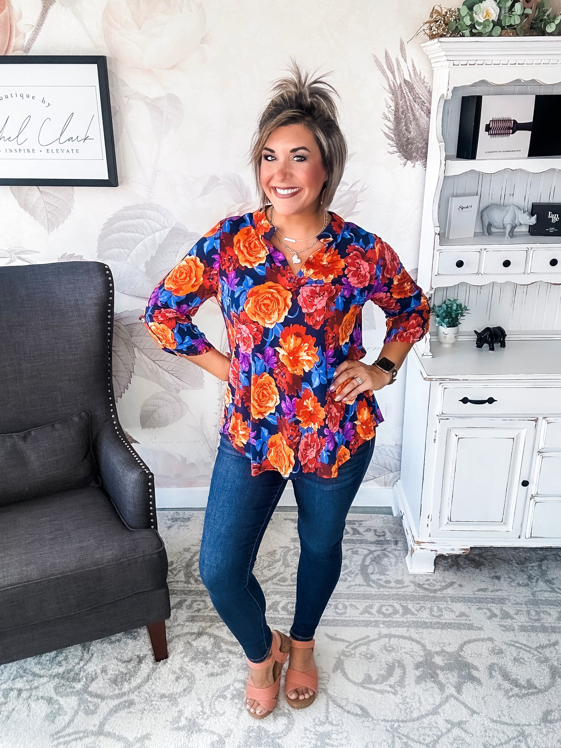 Figure It Out Top - Navy Multi