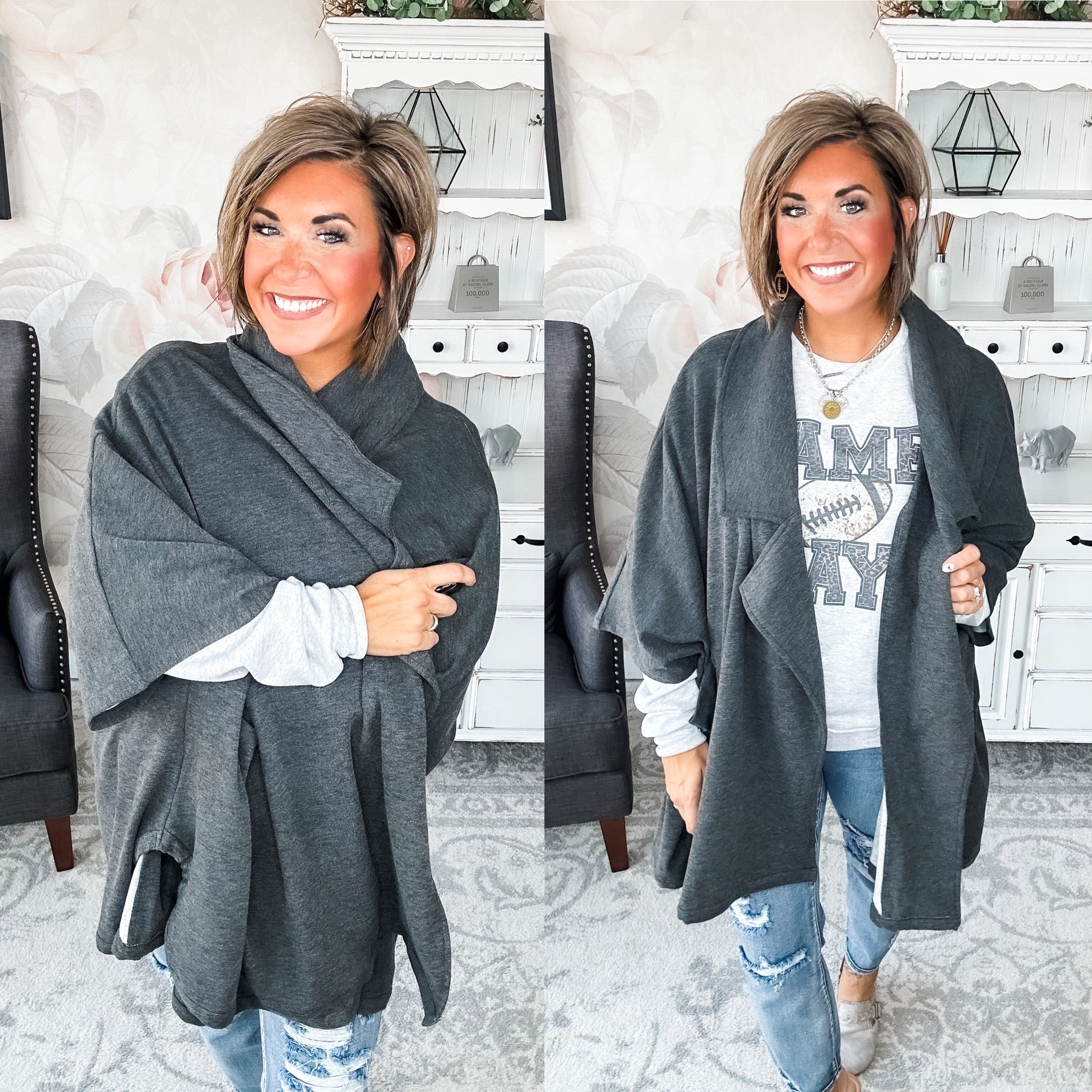 That's Not All Open Front Jacket - Charcoal