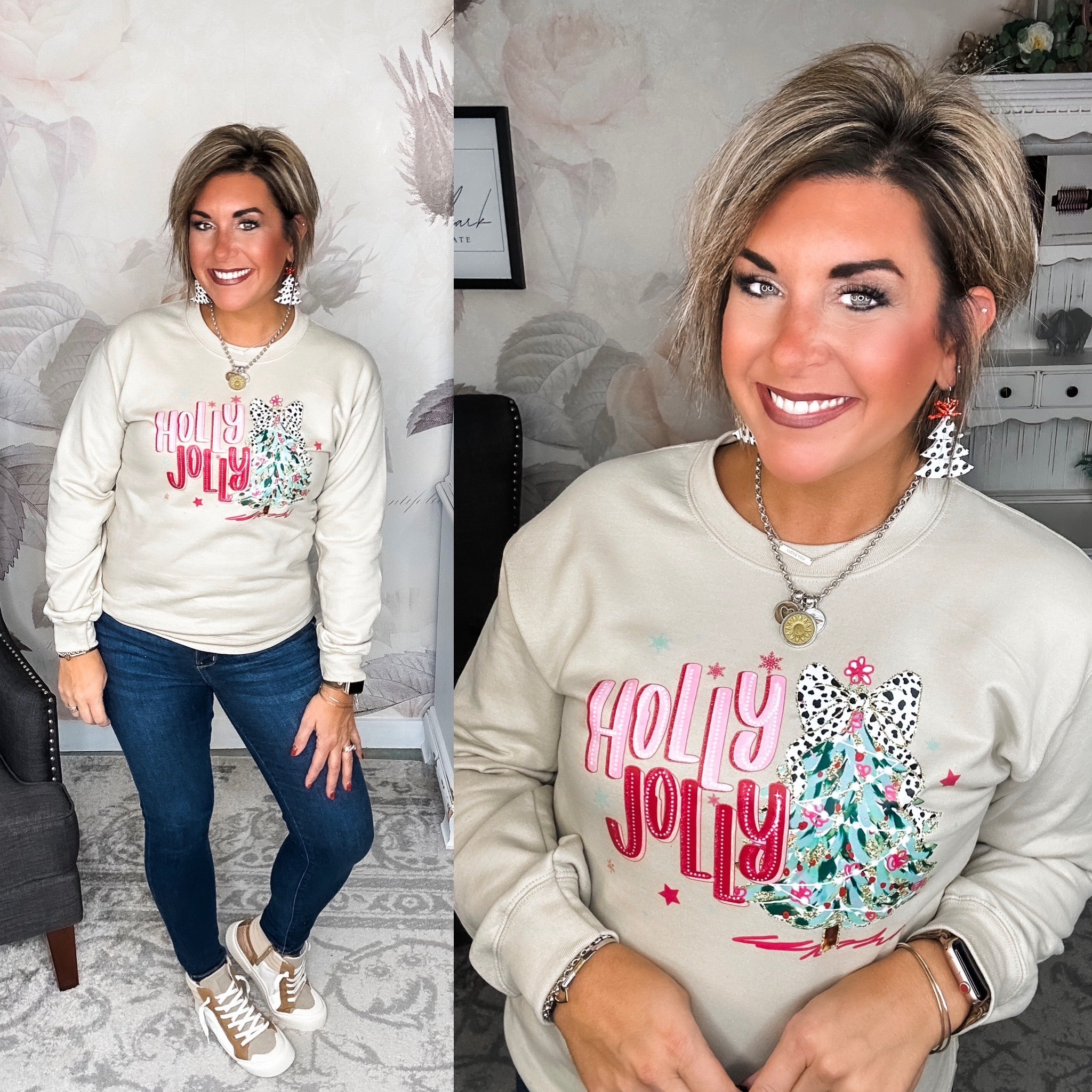 Holly Jolly Sparkle Tree Pullover Sweatshirt