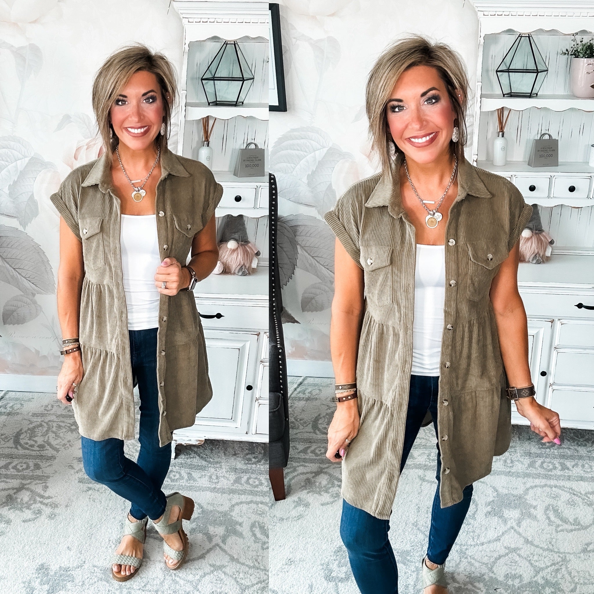 Missing Home Corduroy Dress - Olive