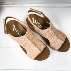 Isabella Tooled Wedge Sandal - Nude