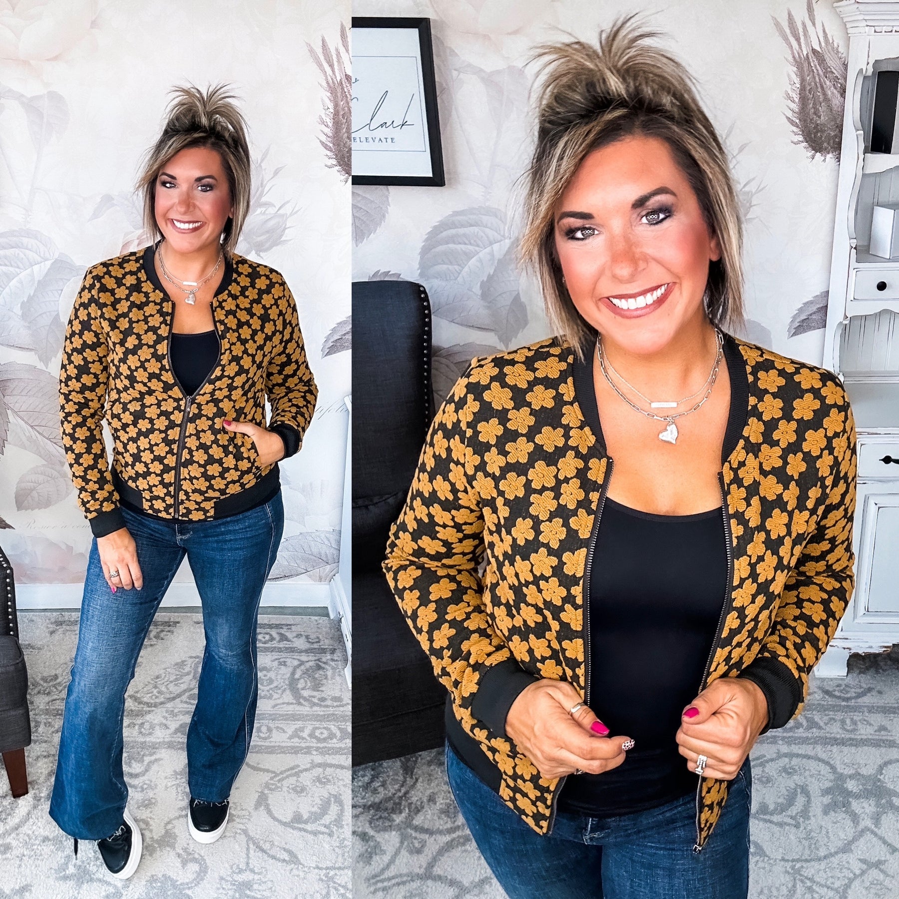 Ampersand Avenue Flower Bomb-er Jacket - Mustard