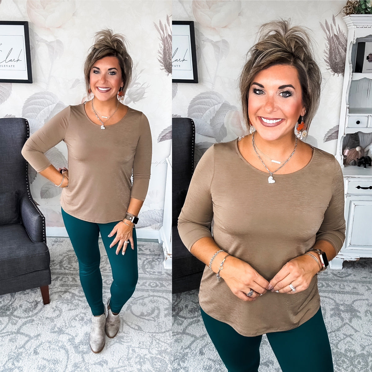 Find The Answer Round Neck Top - Mocha