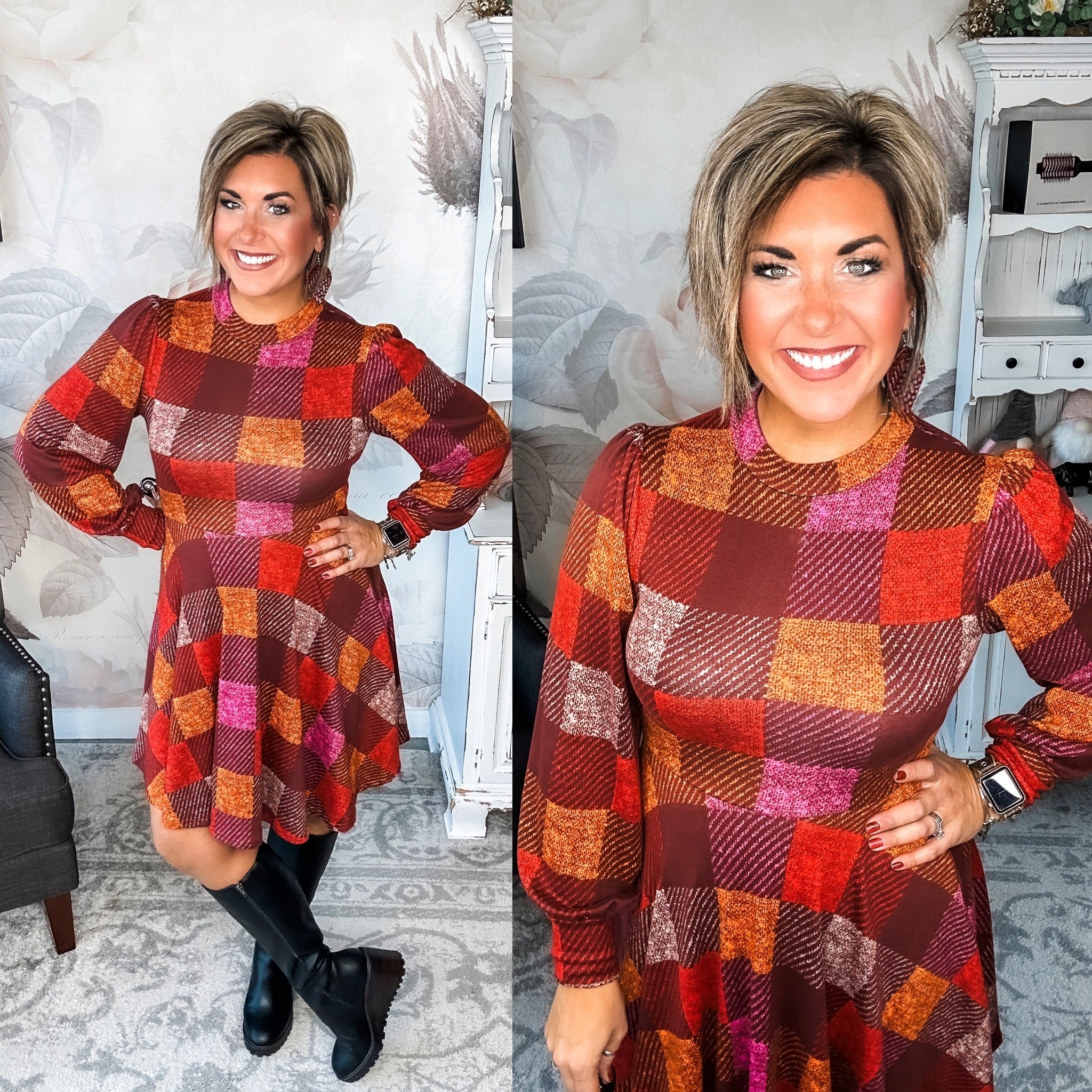 Time For Comfort Dress - Red Checker