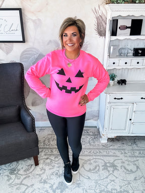 Pumpkin Face Sweatshirt - Hot Pink