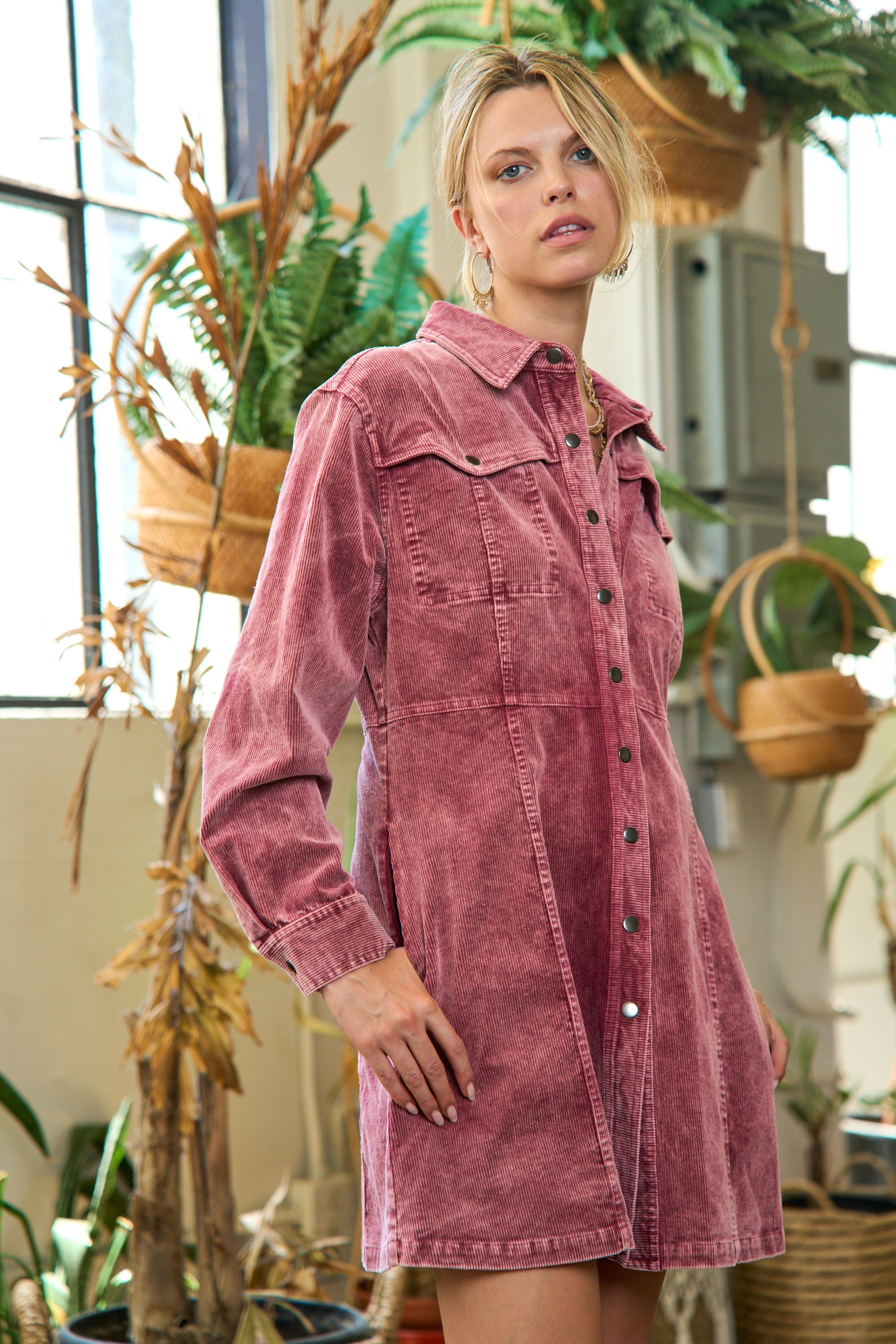 Can't Fight It Corduroy Dress - Berry