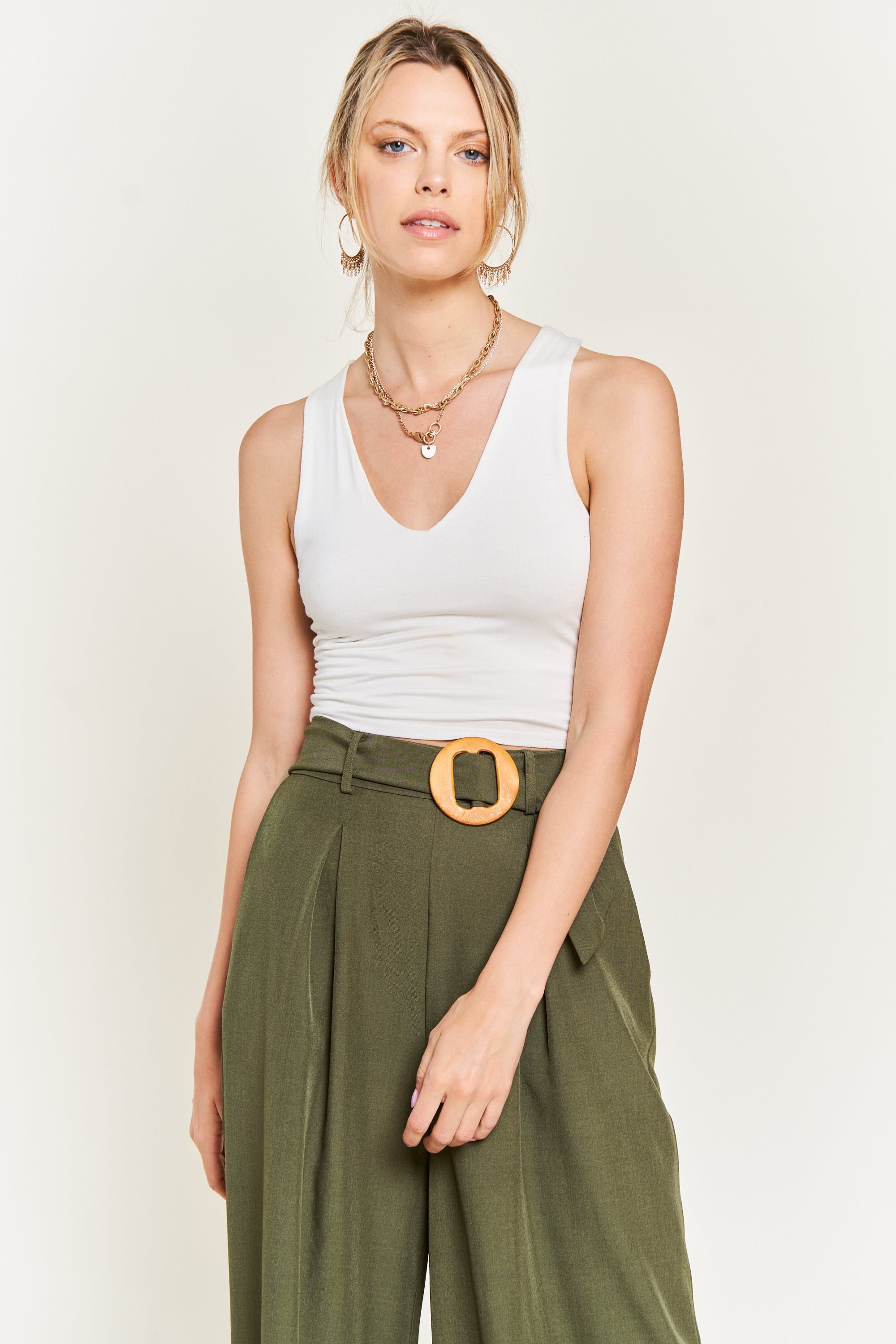 On the Bright Side Belted Pants - Olive