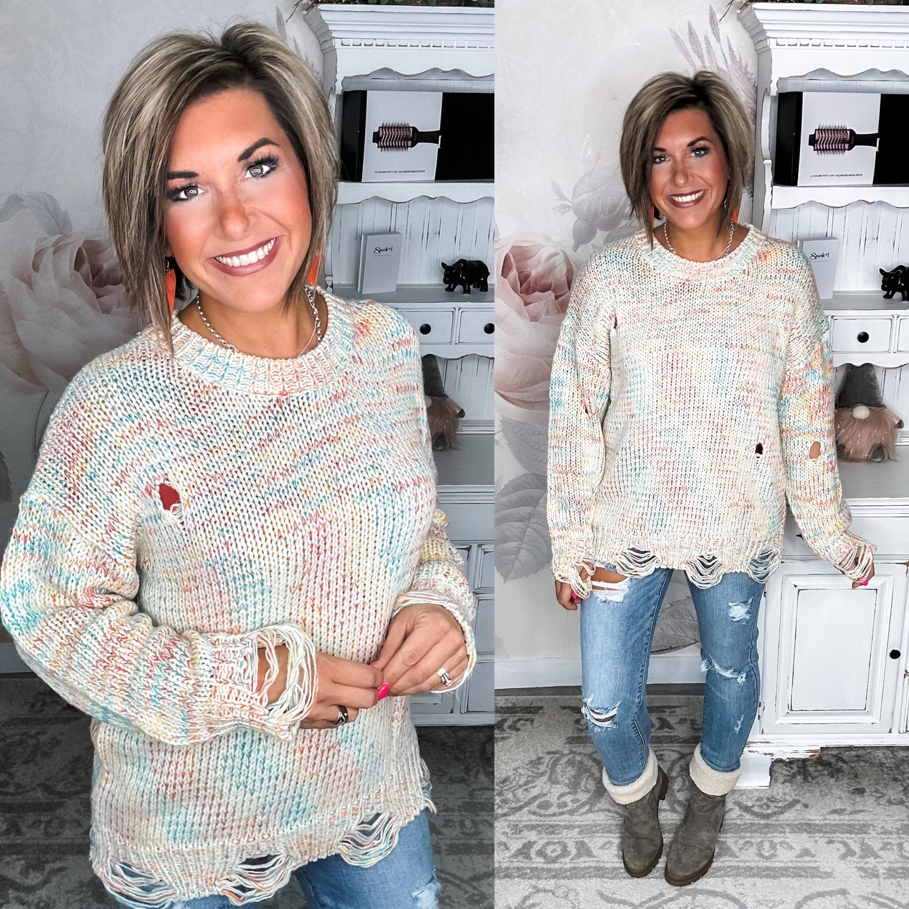 Color Your World Distressed Sweater