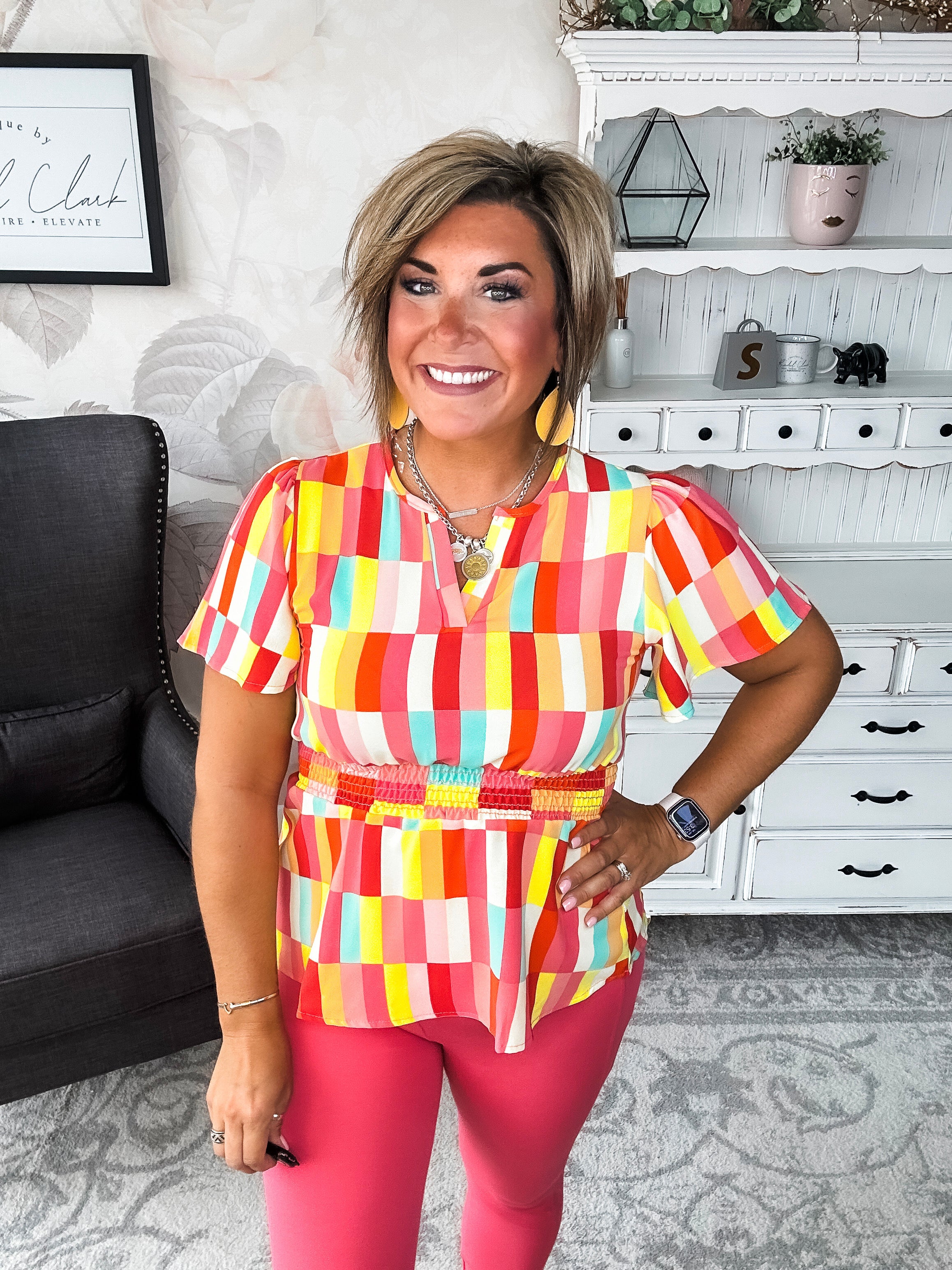 I Will Stay True Blouse - Red, Coral & Yellow