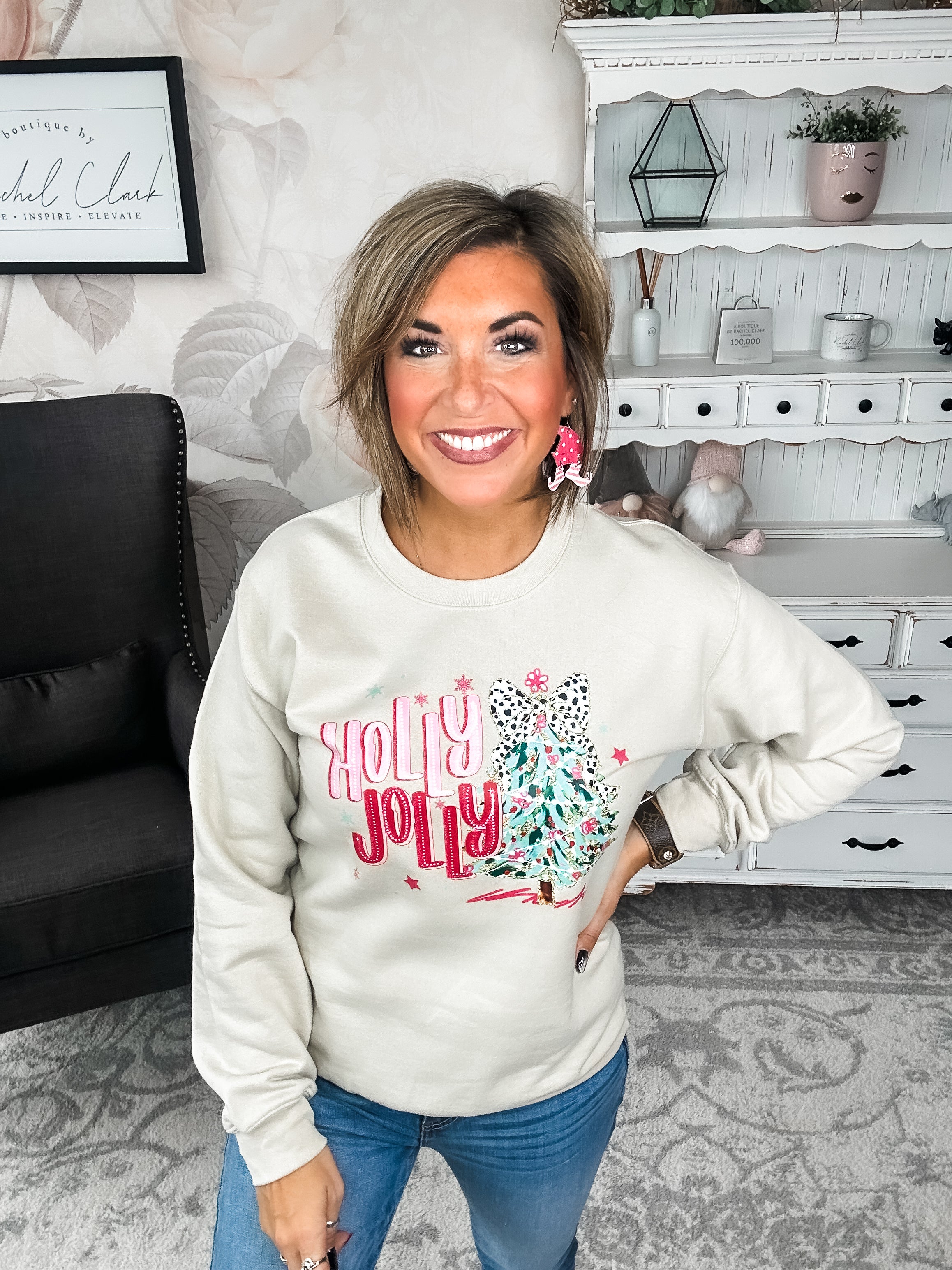 Holly Jolly Sparkle Tree Pullover Sweatshirt
