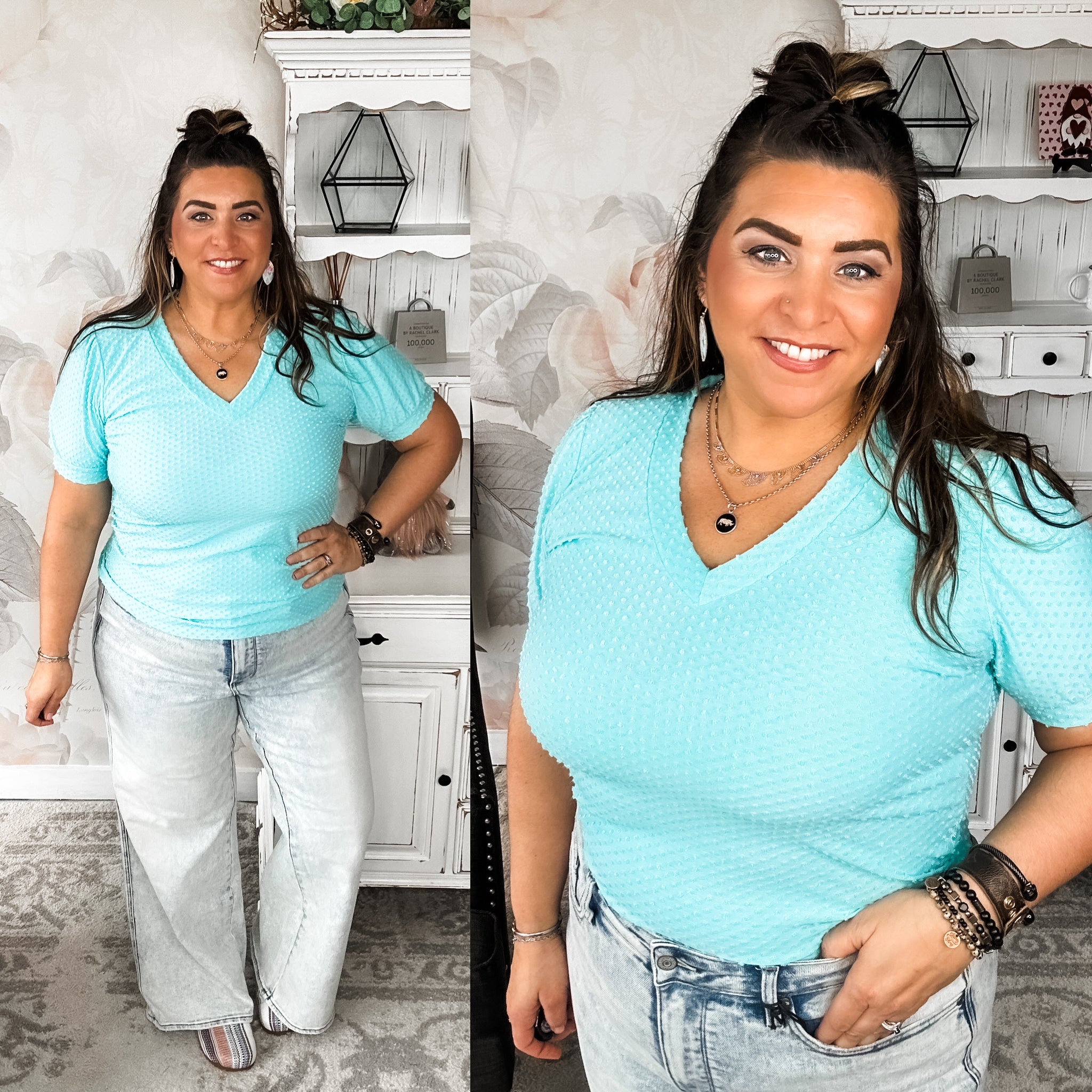 Hello Springtime Swiss Dot Top - Jade