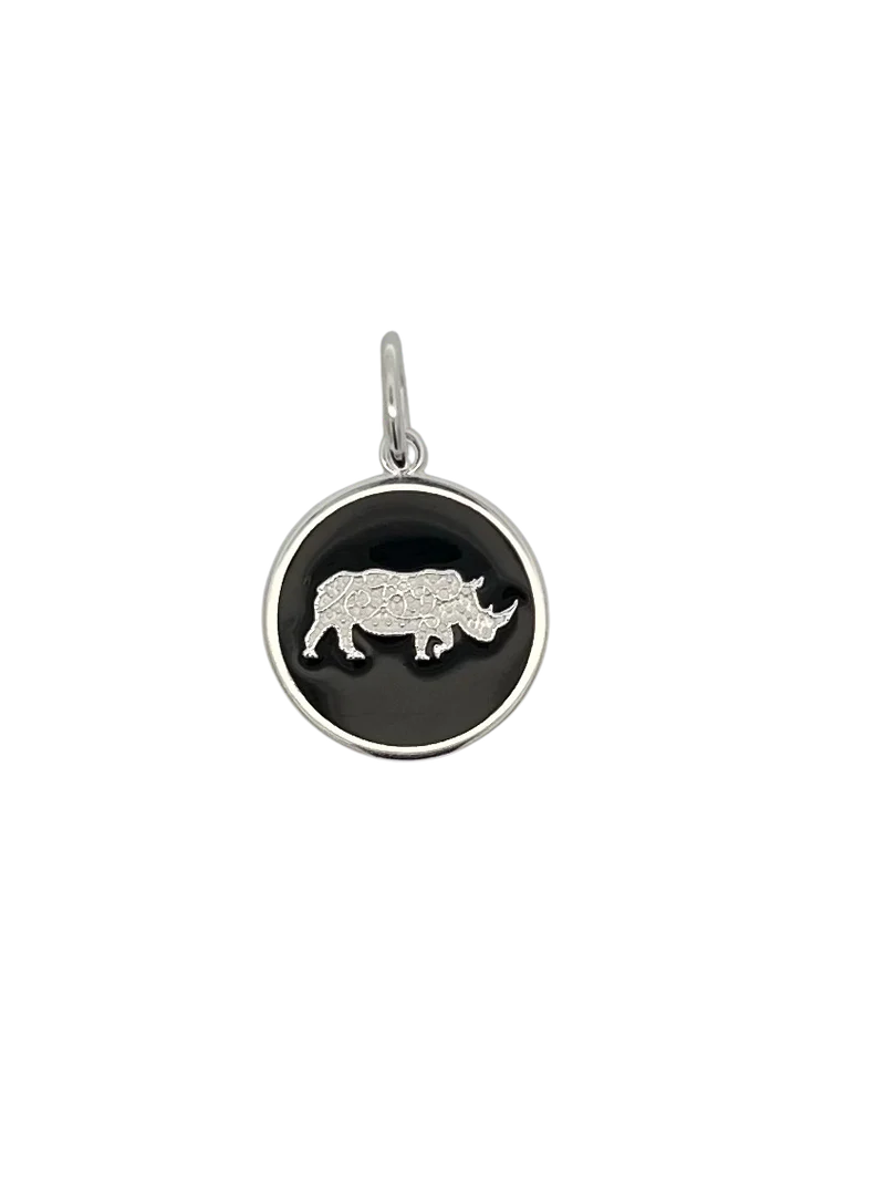 Lola 19MM Rhino Pendant - Black With Silver Rhino