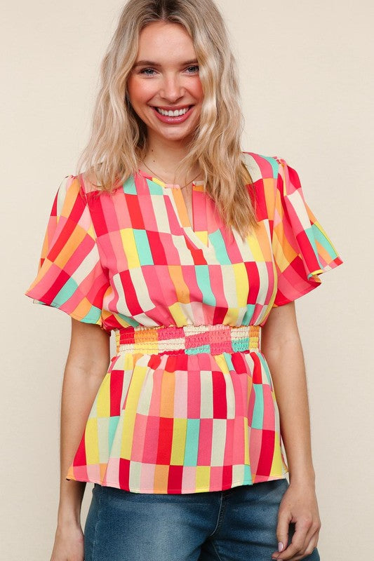 I Will Stay True Blouse - Red, Coral & Yellow
