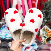 Red Hearts All Over Fuzzy Sherpa Slippers