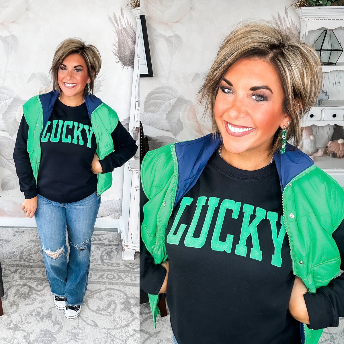 Green Lucky Puff Sweatshirt