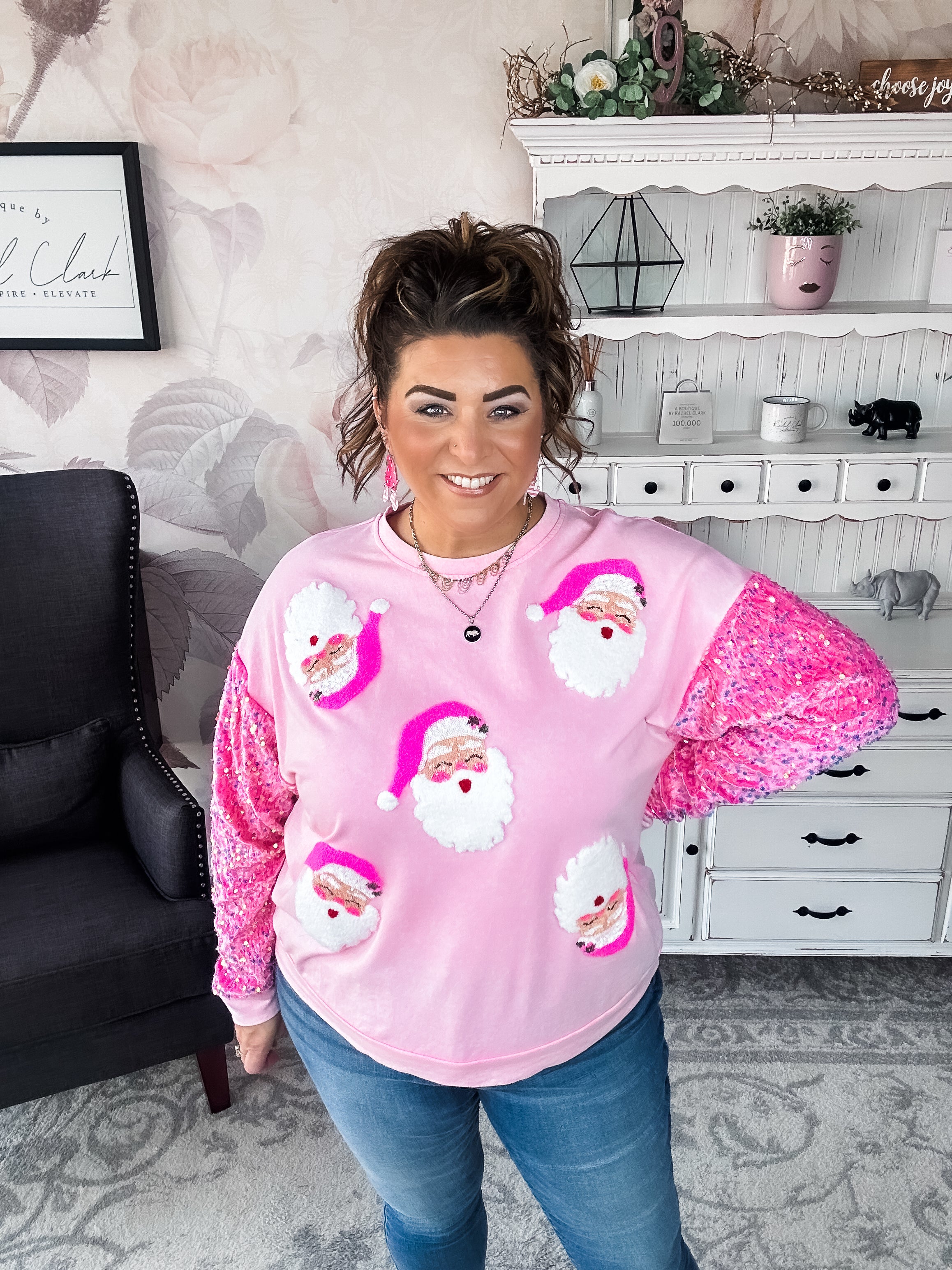 Pretty in Pink Santa Face Sweatshirt