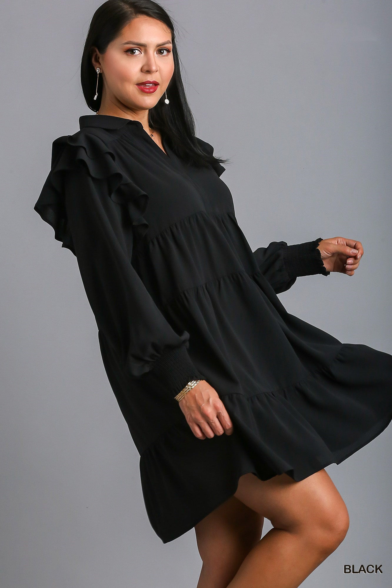 Rise Above It Long Sleeve Midi Dress - Black