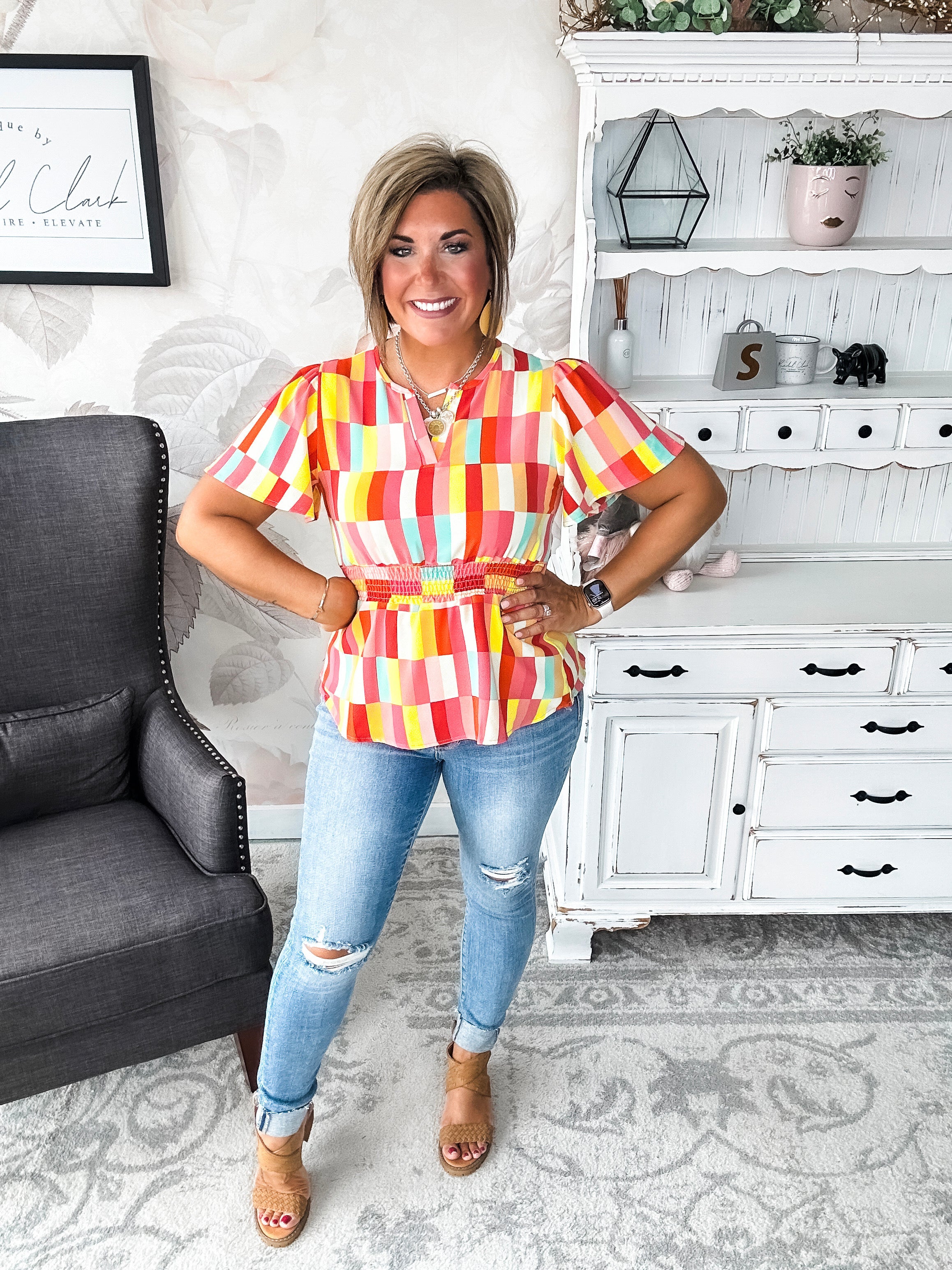 I Will Stay True Blouse - Red, Coral & Yellow