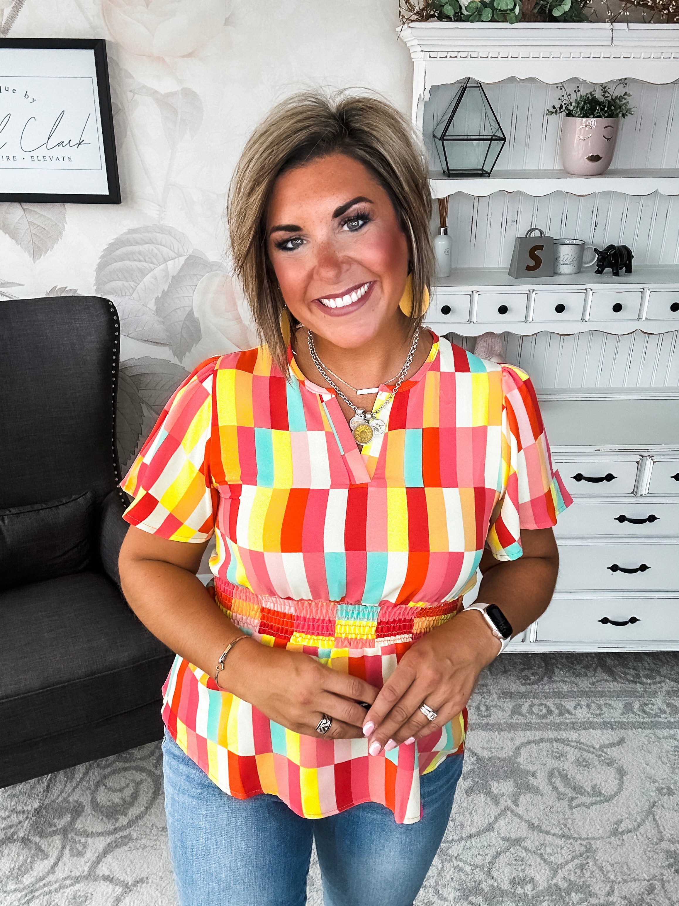I Will Stay True Blouse - Red, Coral & Yellow
