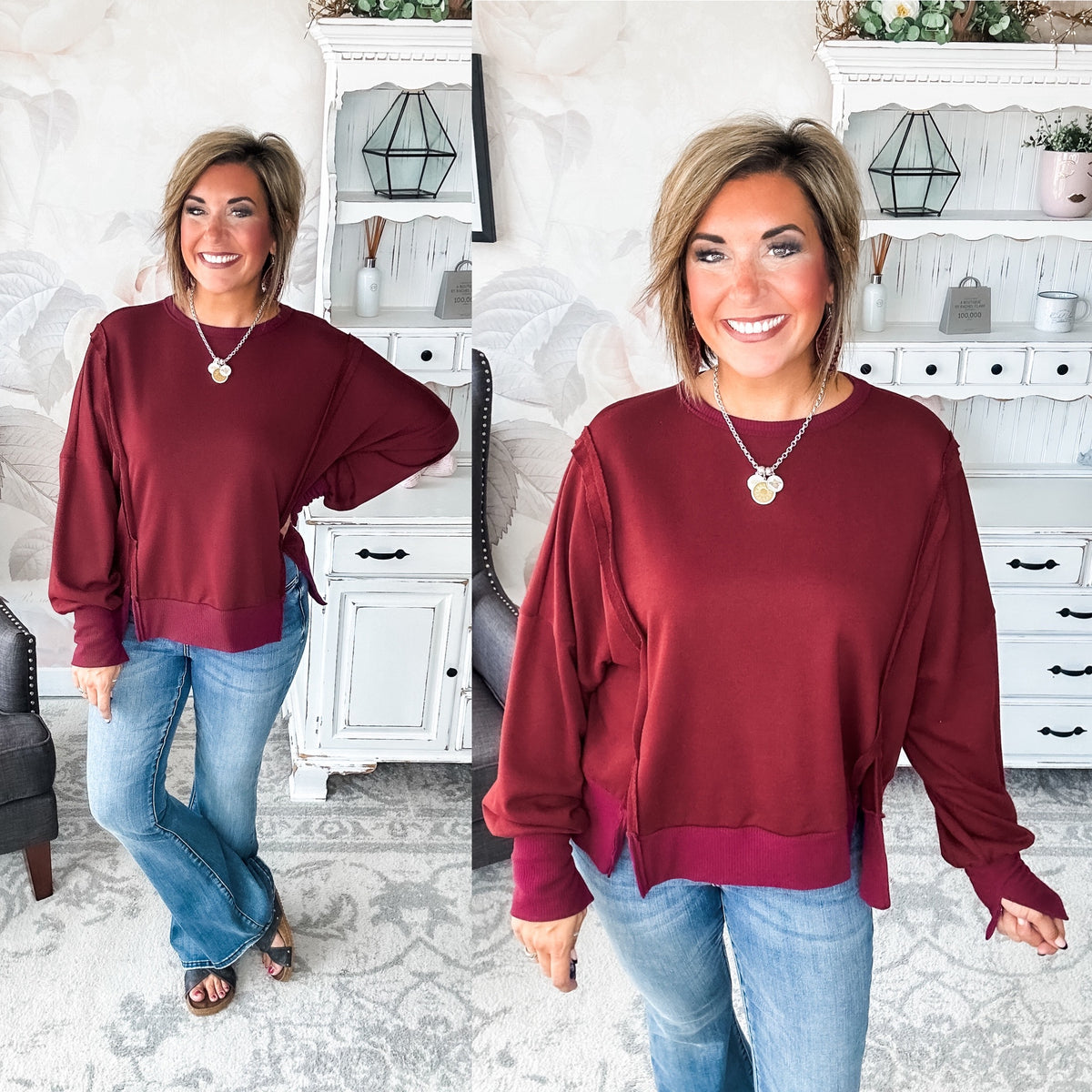 Still Be Here Pullover - Burgundy