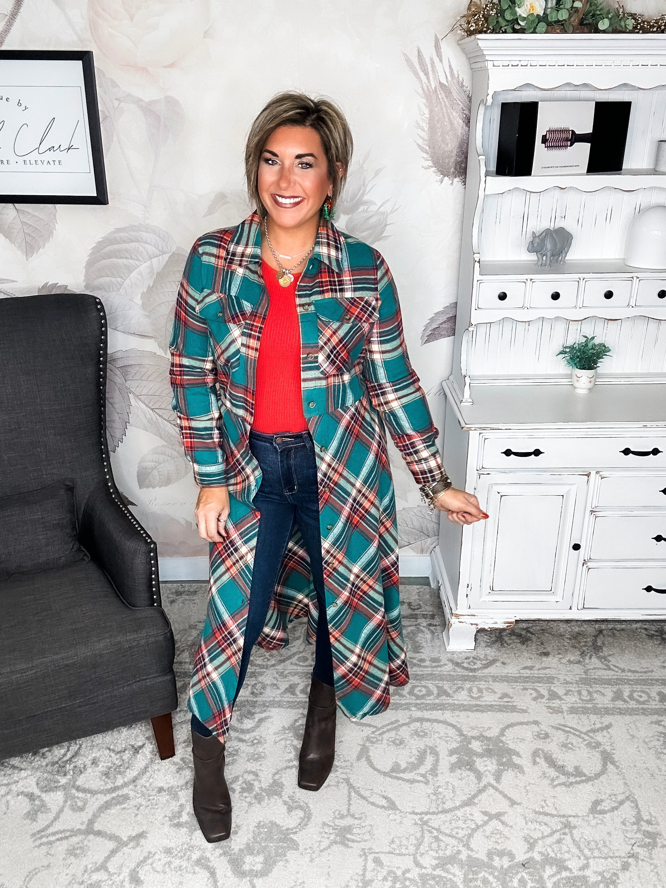 Moving on Up Button Down Dress - Green