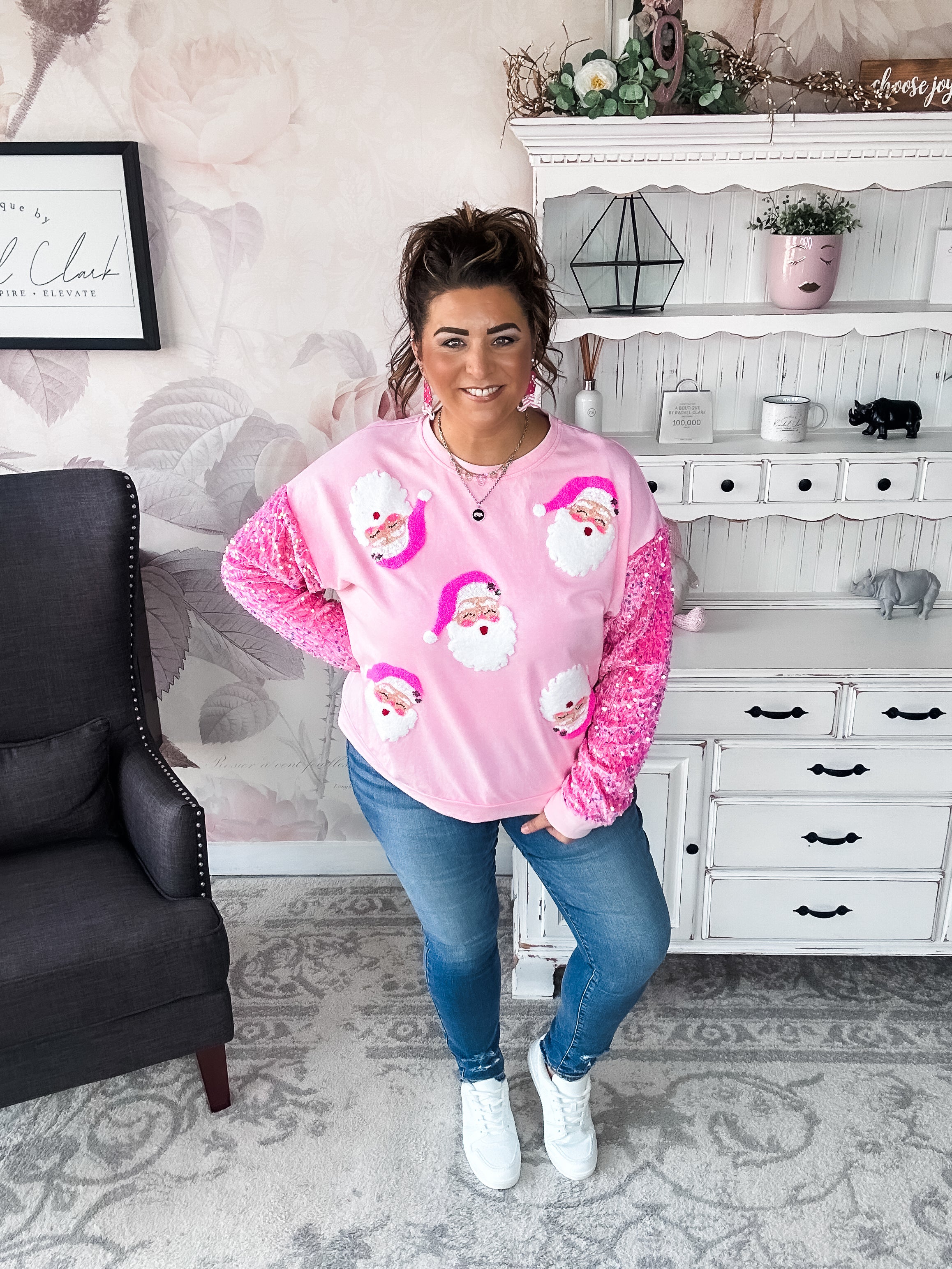 Pretty in Pink Santa Face Sweatshirt