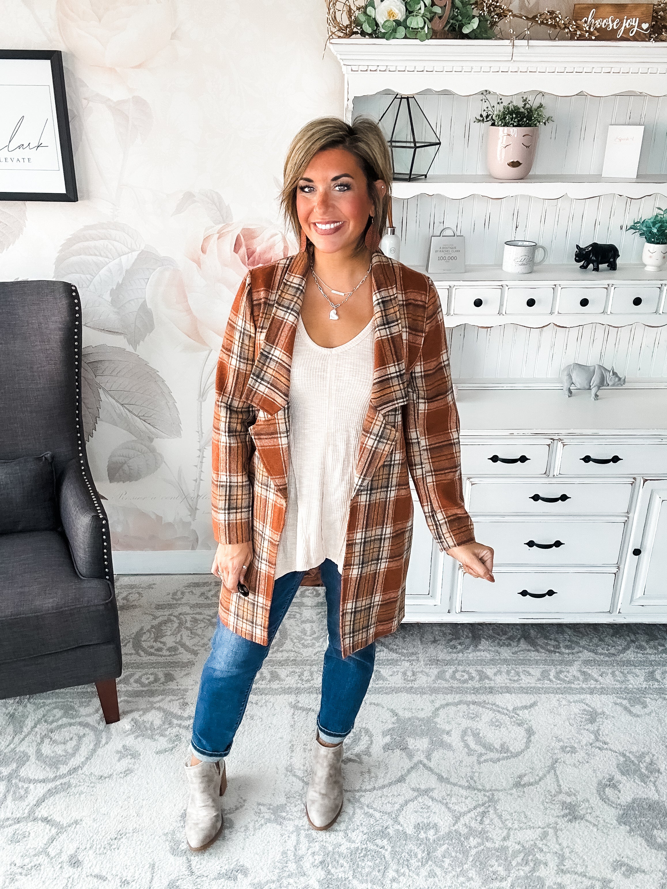 In The Air Plaid Jacket - Rust