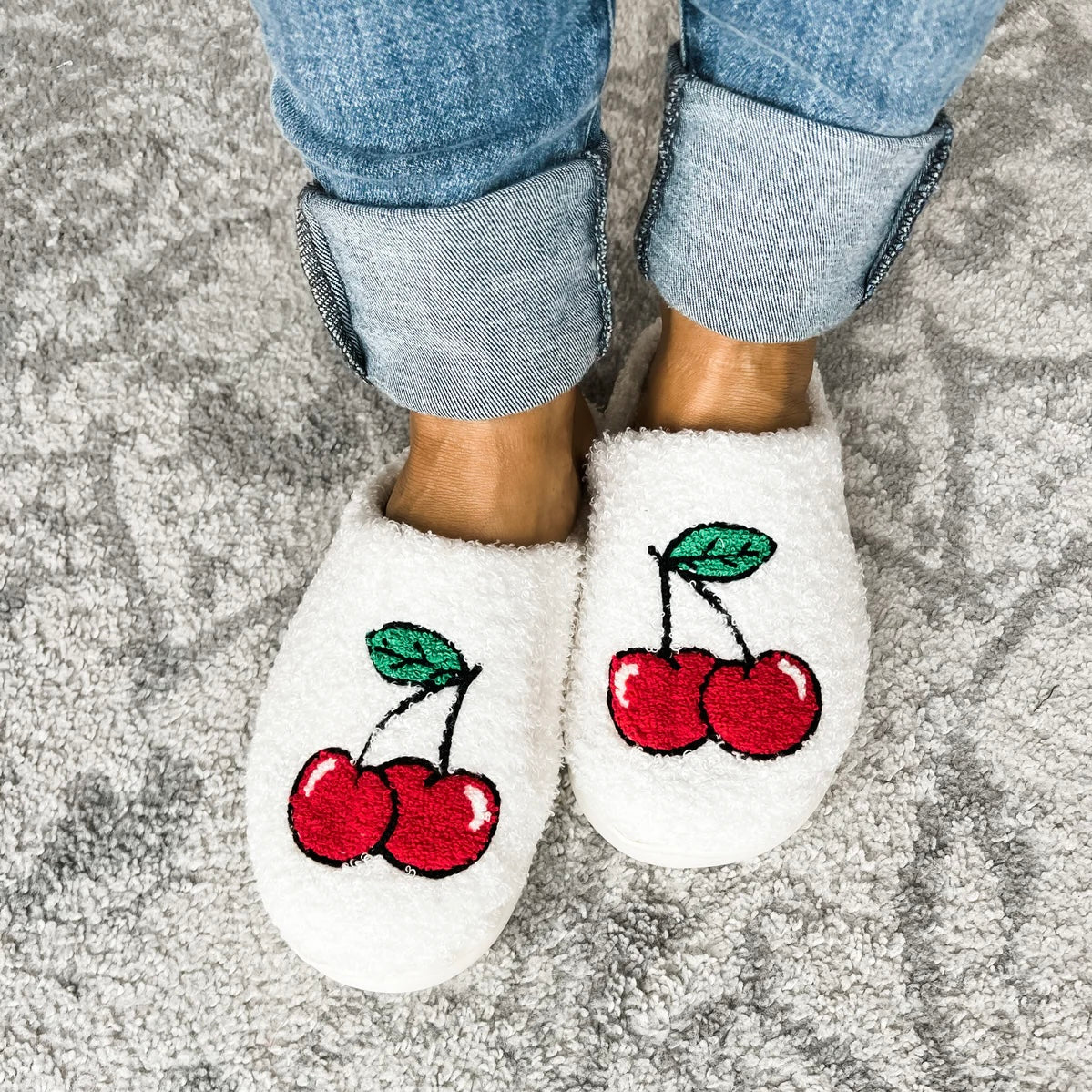 Cherry Stem Fuzzy Sherpa Slippers