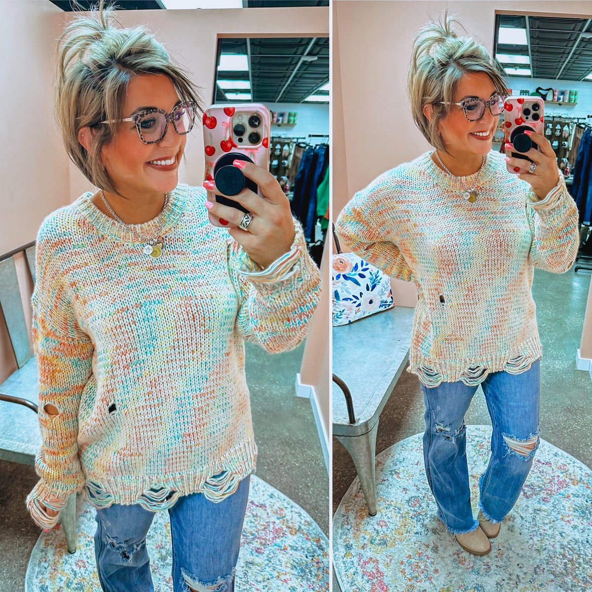 Color Your World Distressed Sweater