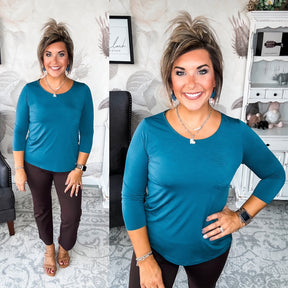 Find The Answer Round Neck Top - Dark Teal