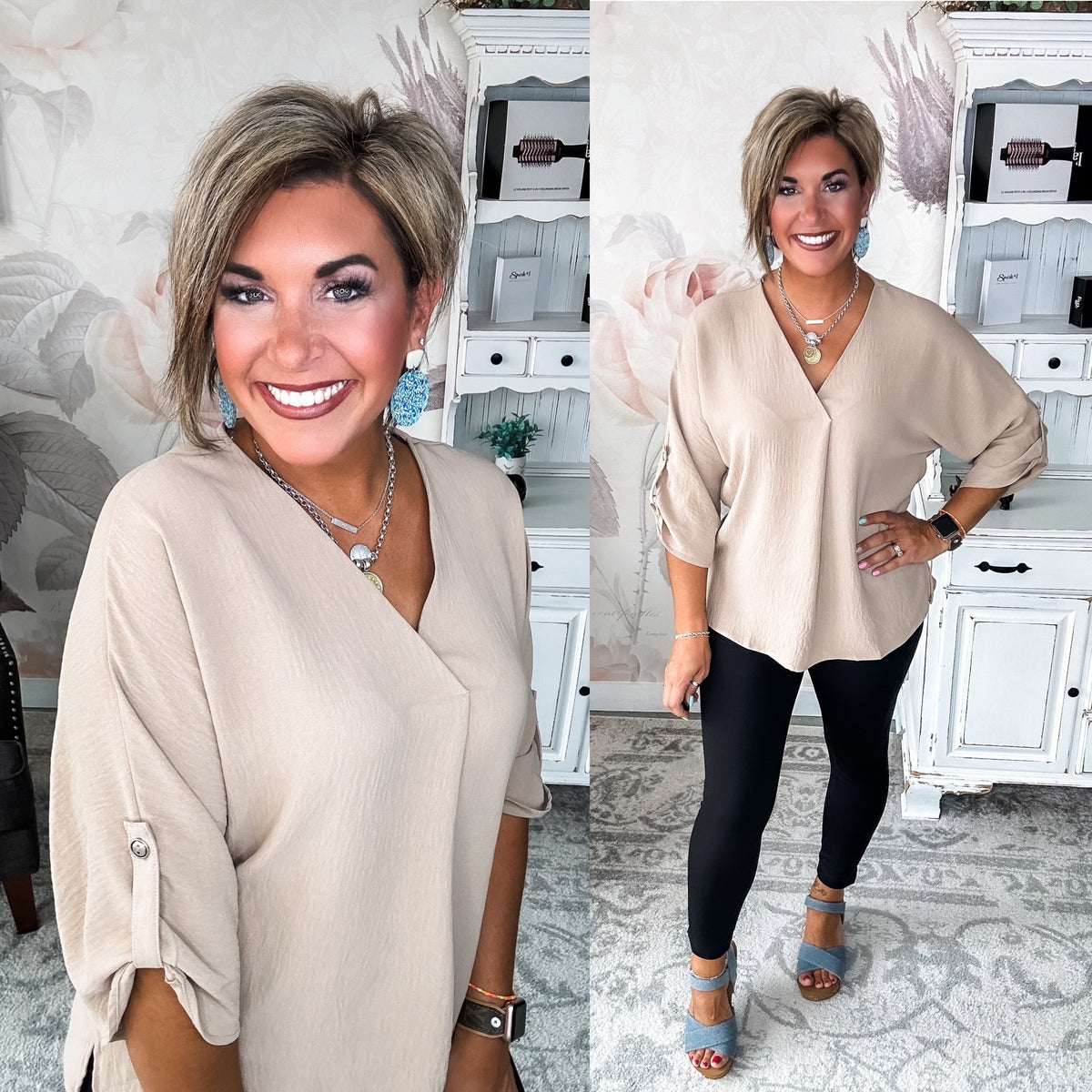 Let Me Work It Blouse - Taupe