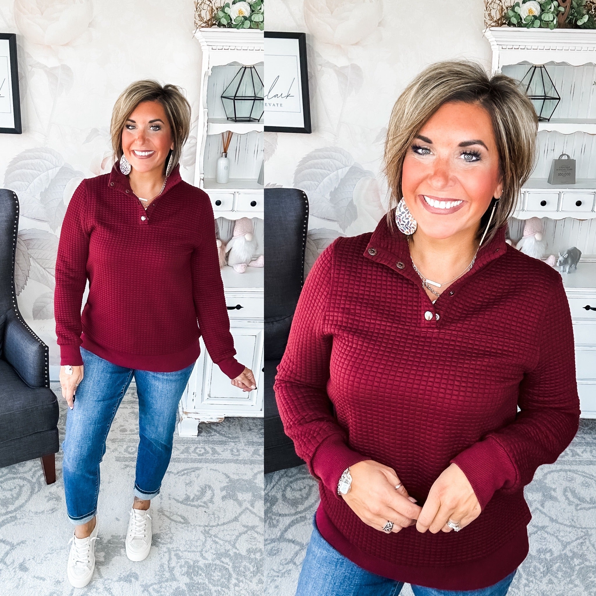 Forever In My Mind Quilted Pullover - Burgundy
