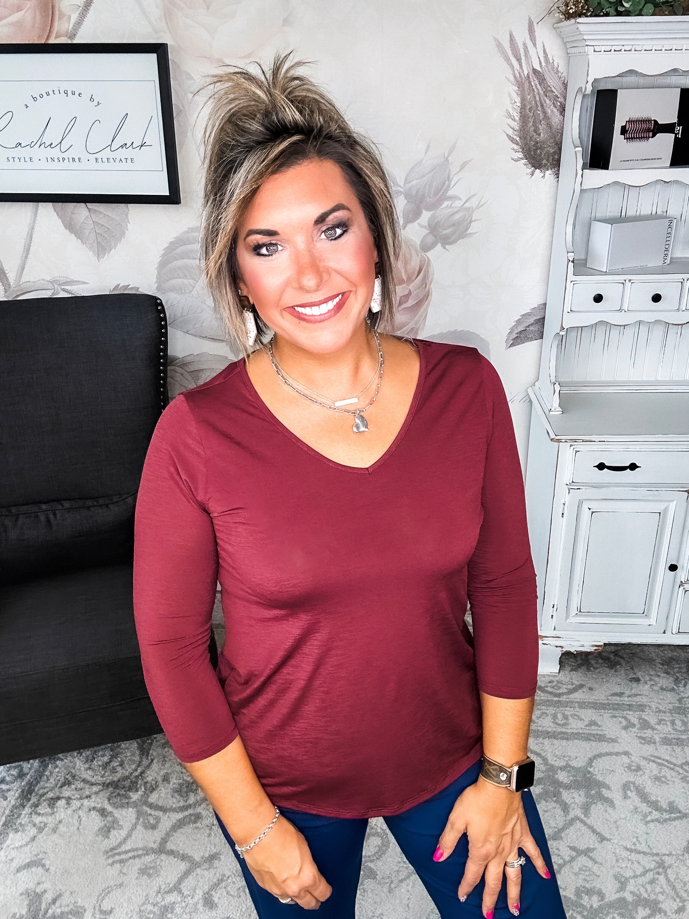 Find The Answer V-neck Top - Wine