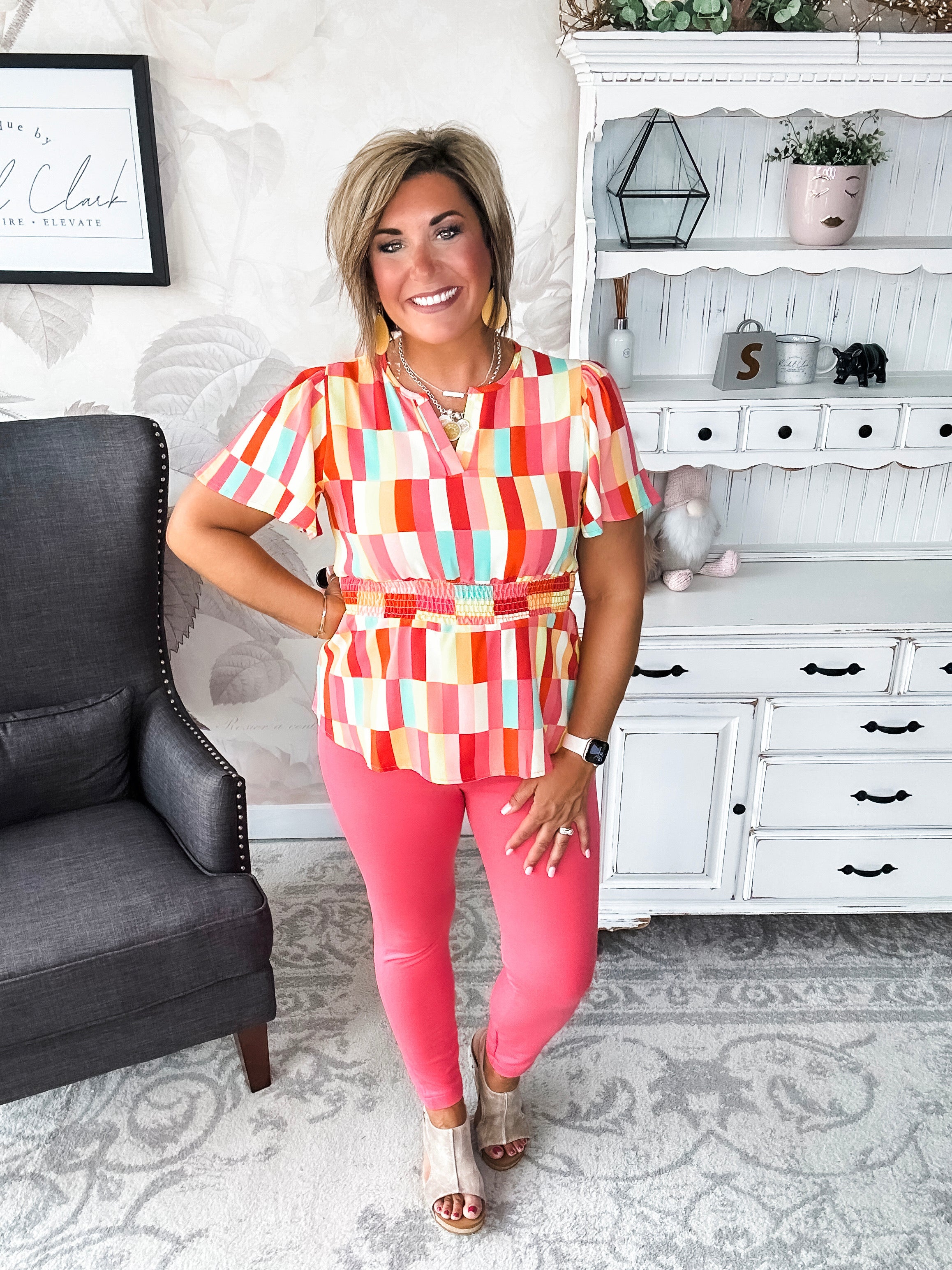I Will Stay True Blouse - Red, Coral & Yellow