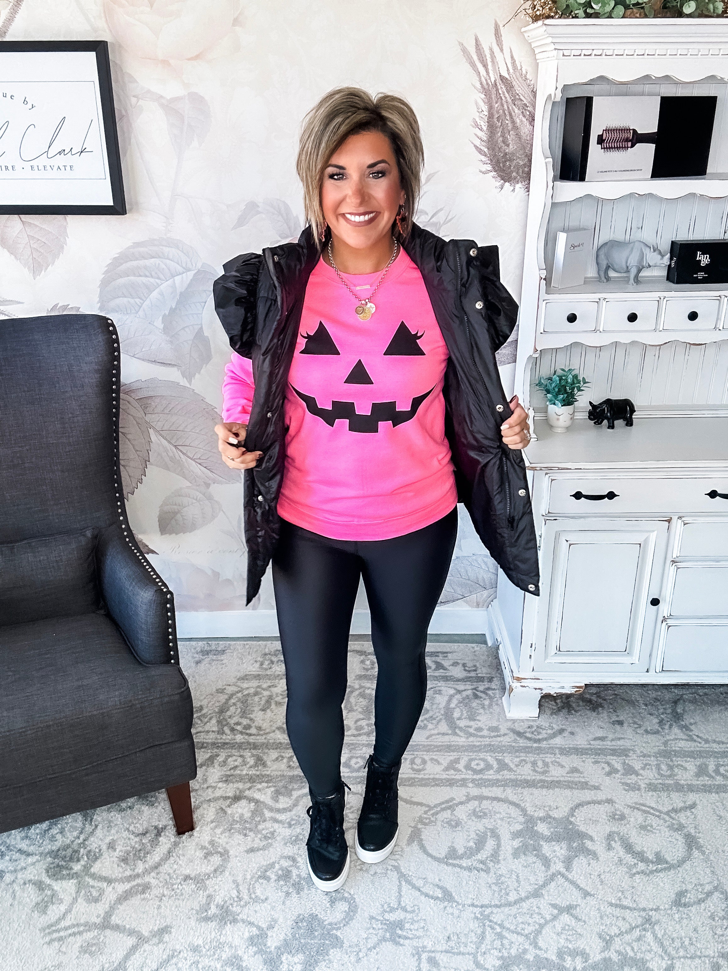 Pumpkin Face Sweatshirt - Hot Pink