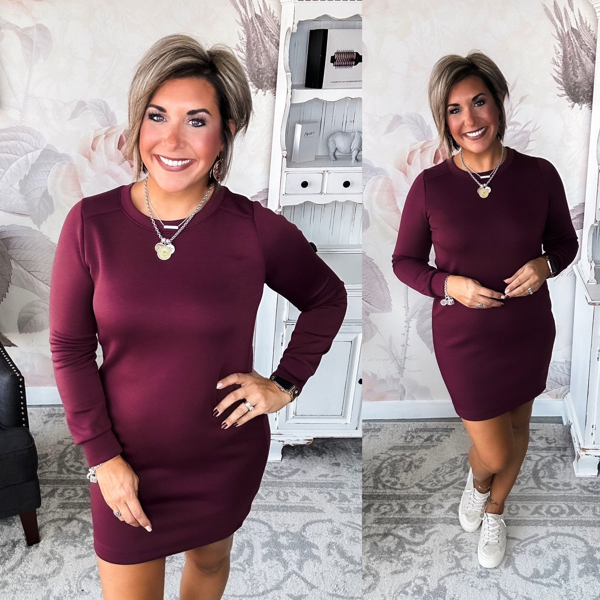 Cozy Up Shift Dress - Wine