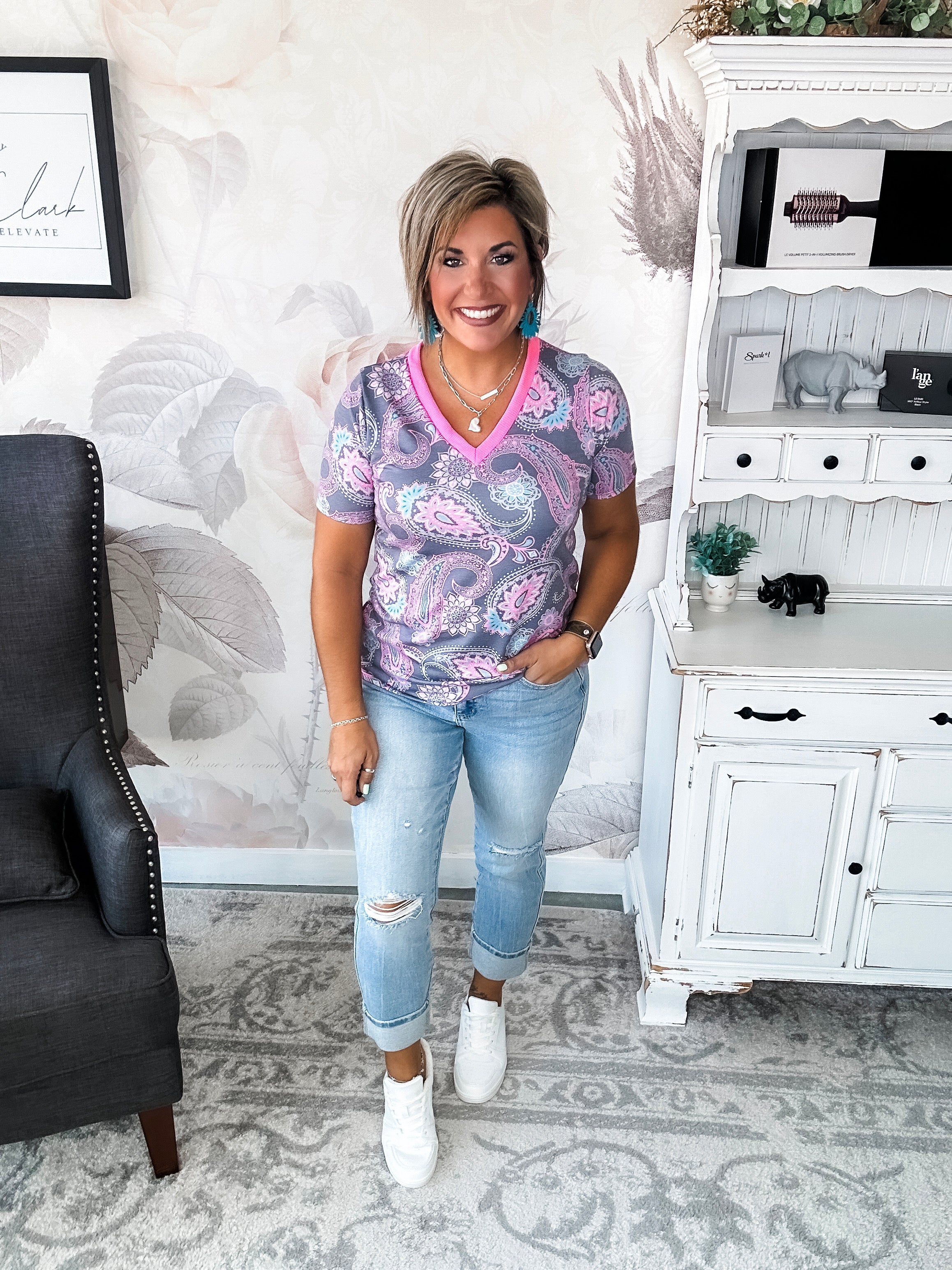 Social Graces Top - Grey Multi