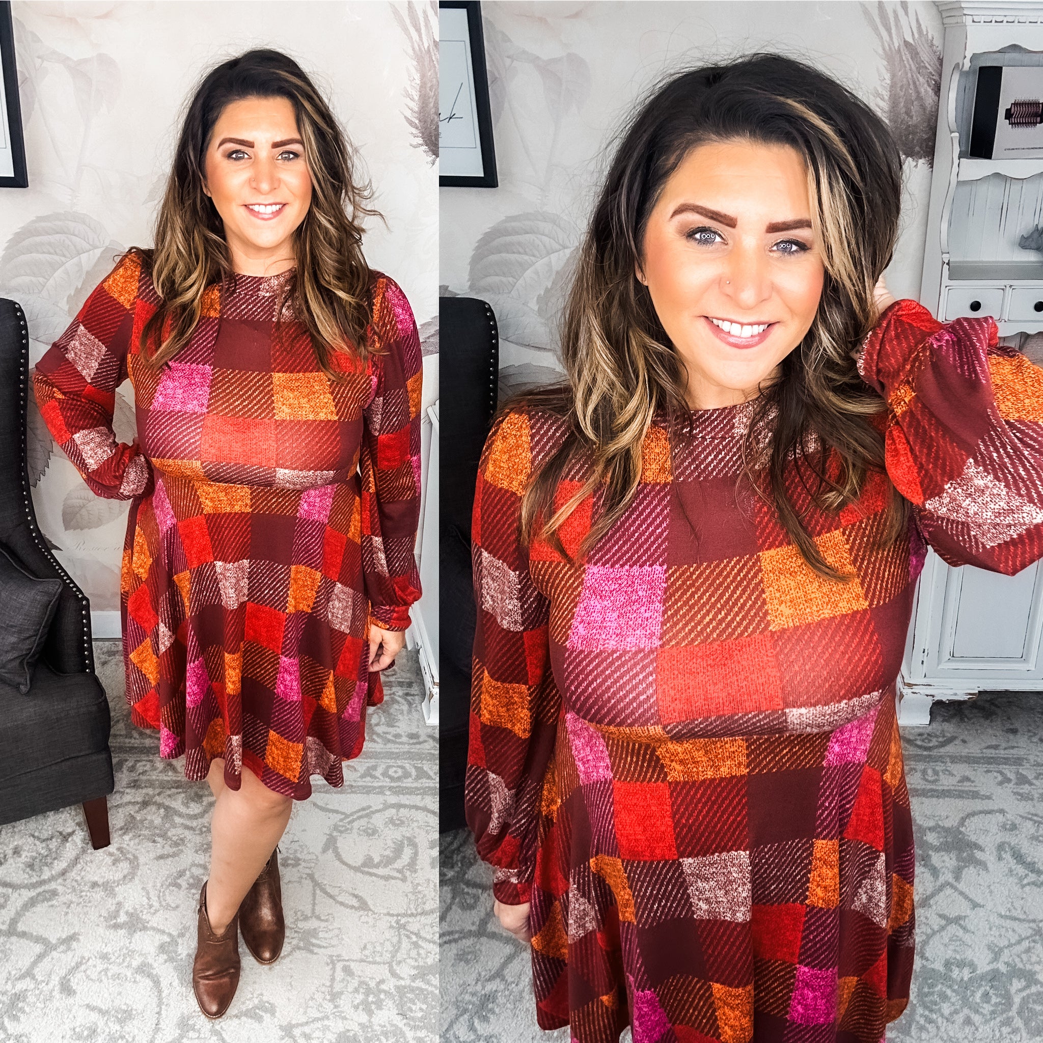 Time For Comfort Dress - Red Checker