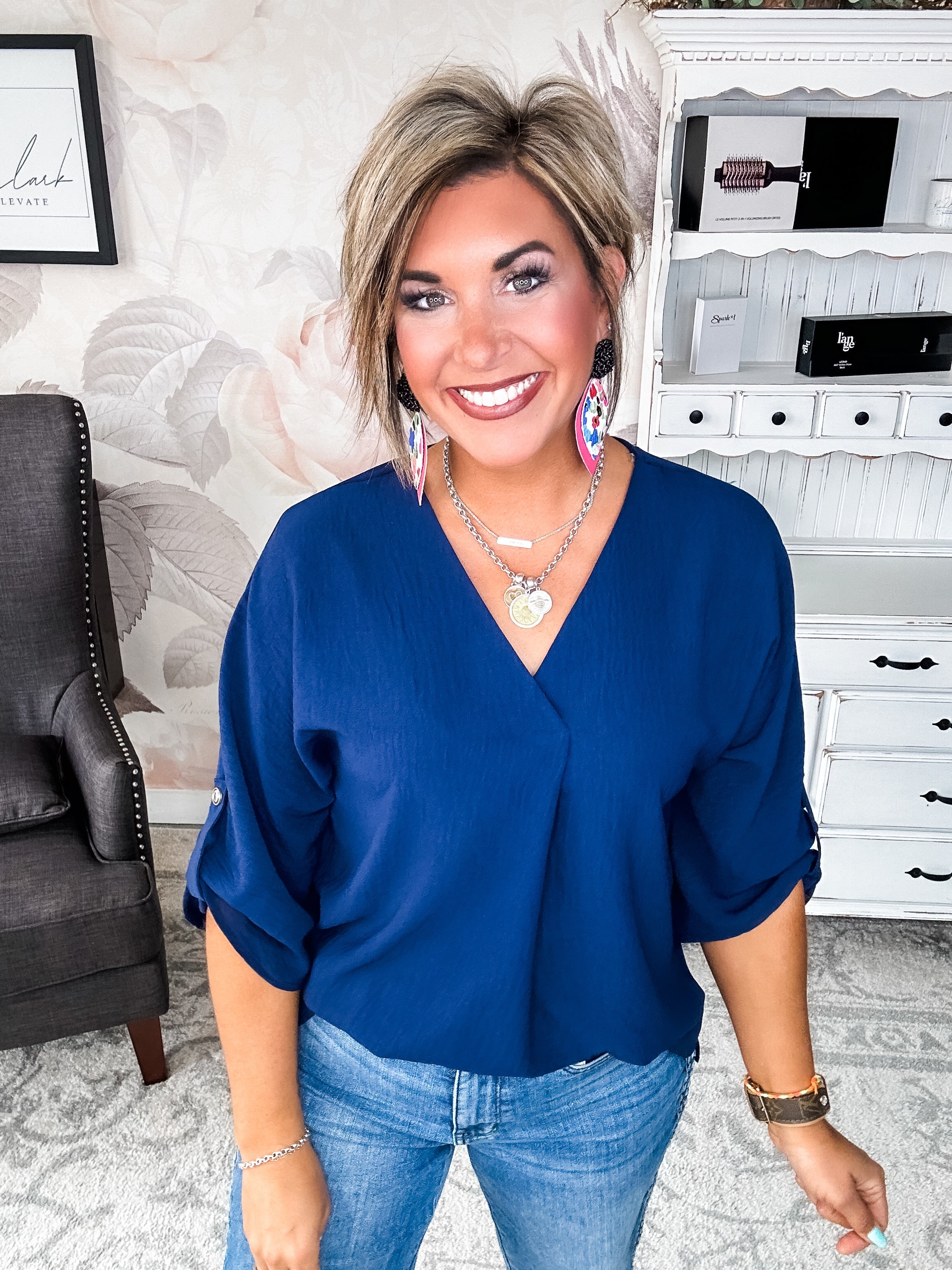Let Me Work It Blouse - Navy