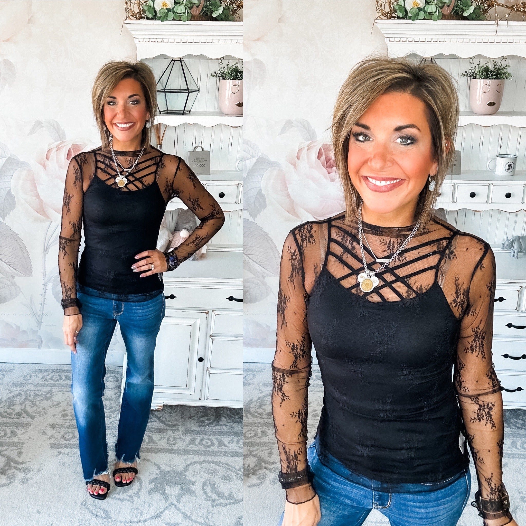 Turn Back Time Mesh Top - Black