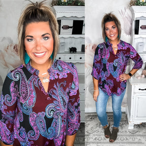 Figure It Out Top - Maroon Paisley