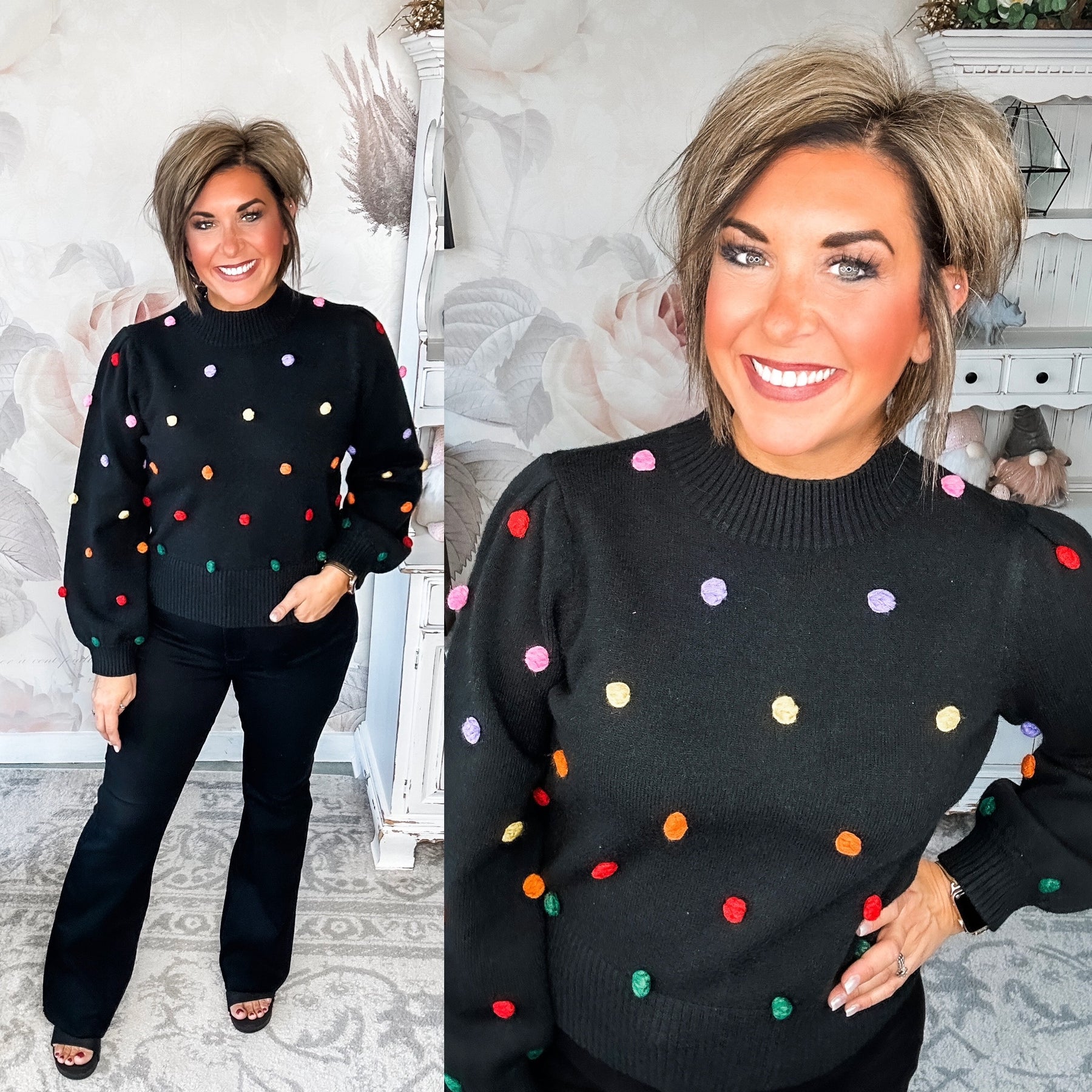 Act Like It's My Party Pom Sweater - Black