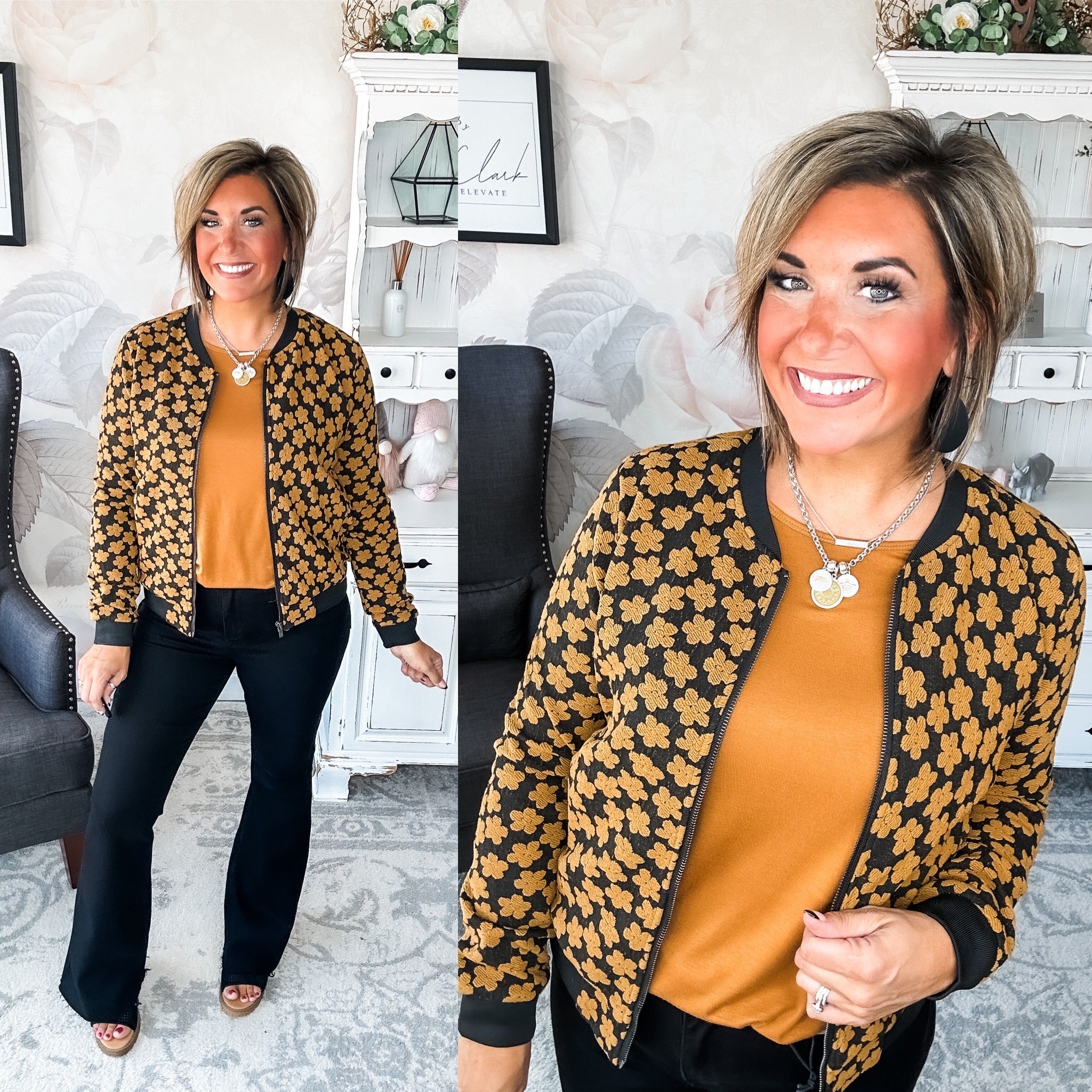 Ampersand Avenue Flower Bomb-er Jacket - Mustard