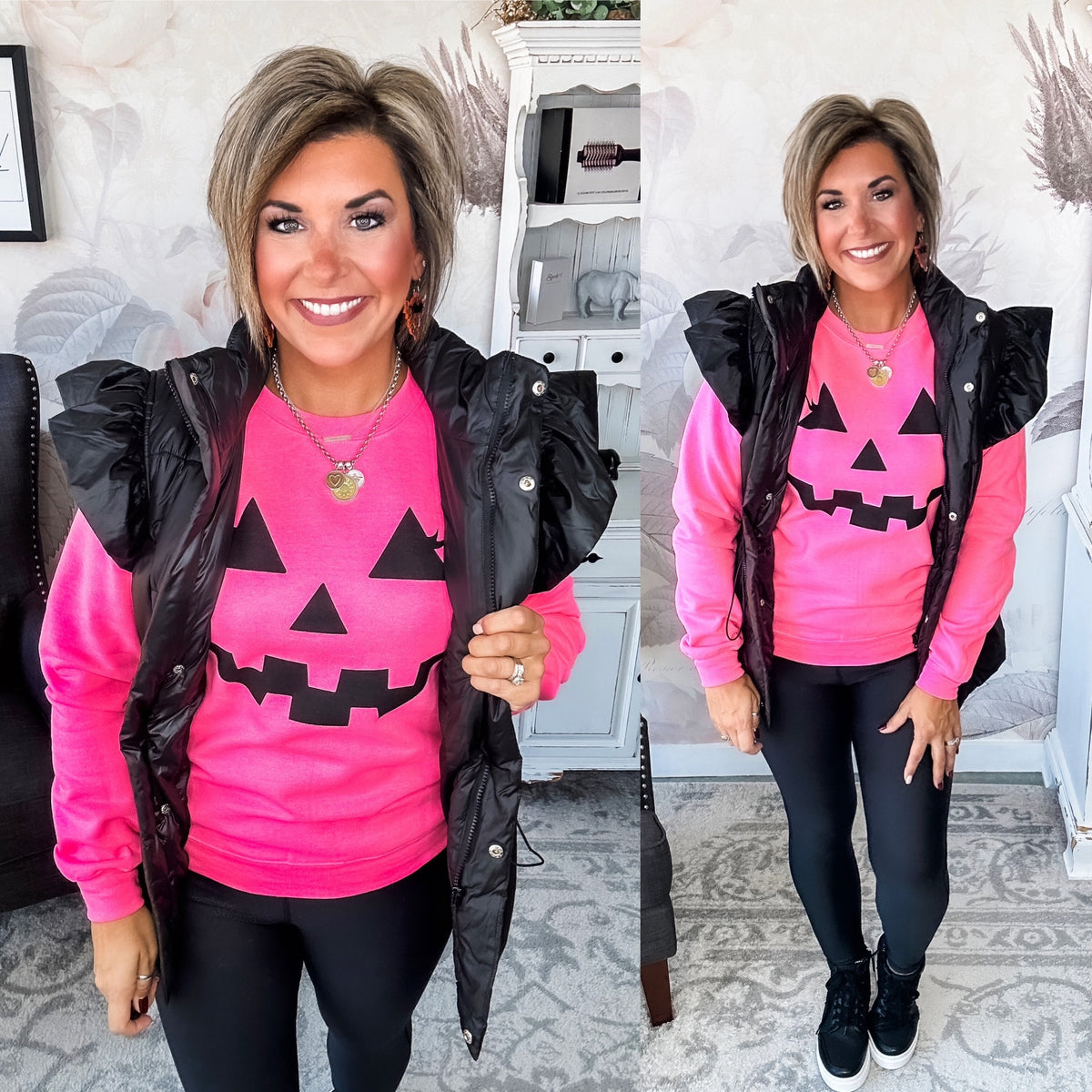 Pumpkin Face Sweatshirt - Hot Pink