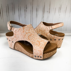 Isabella Tooled Wedge Sandal - Nude