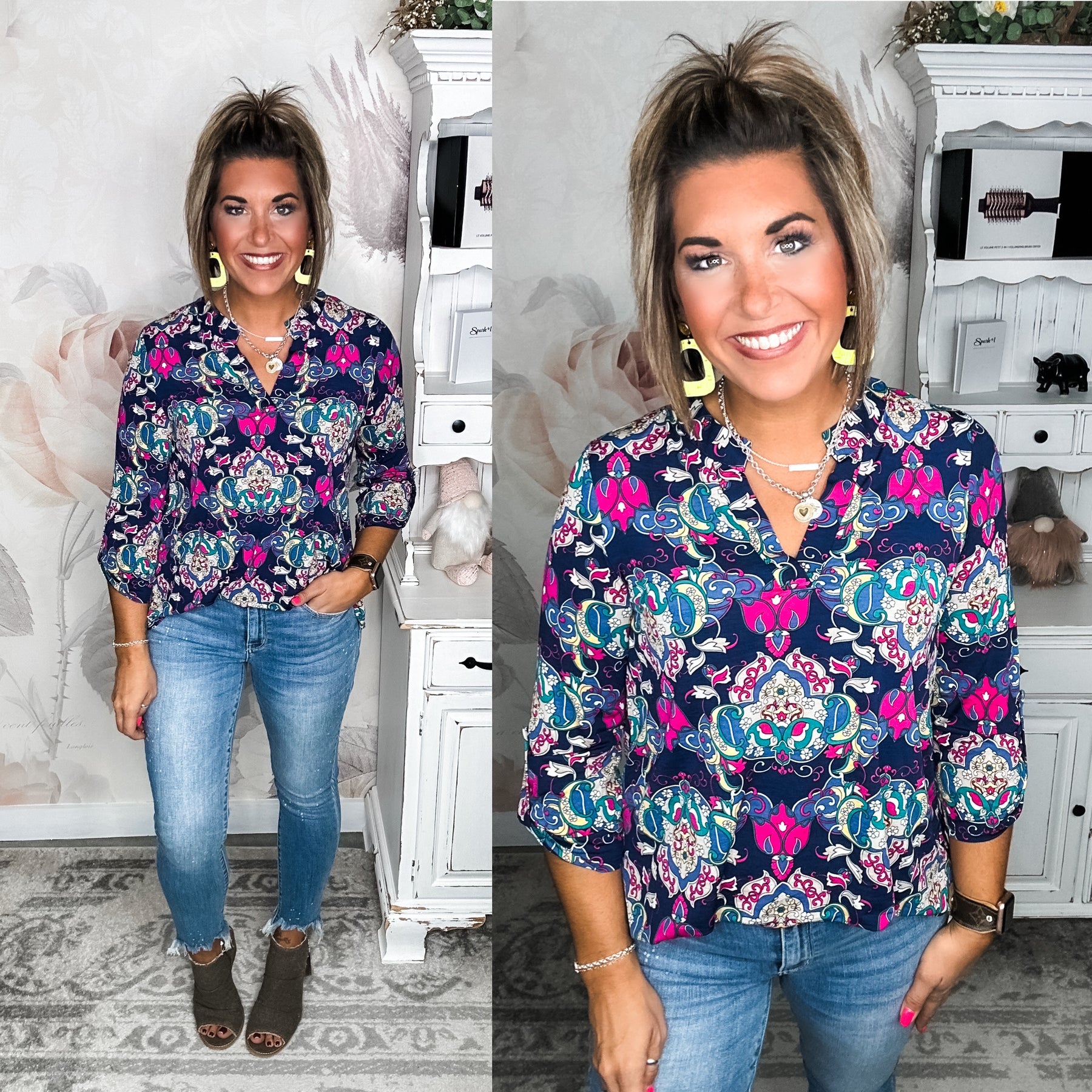 Figure It Out Top - Navy Multi